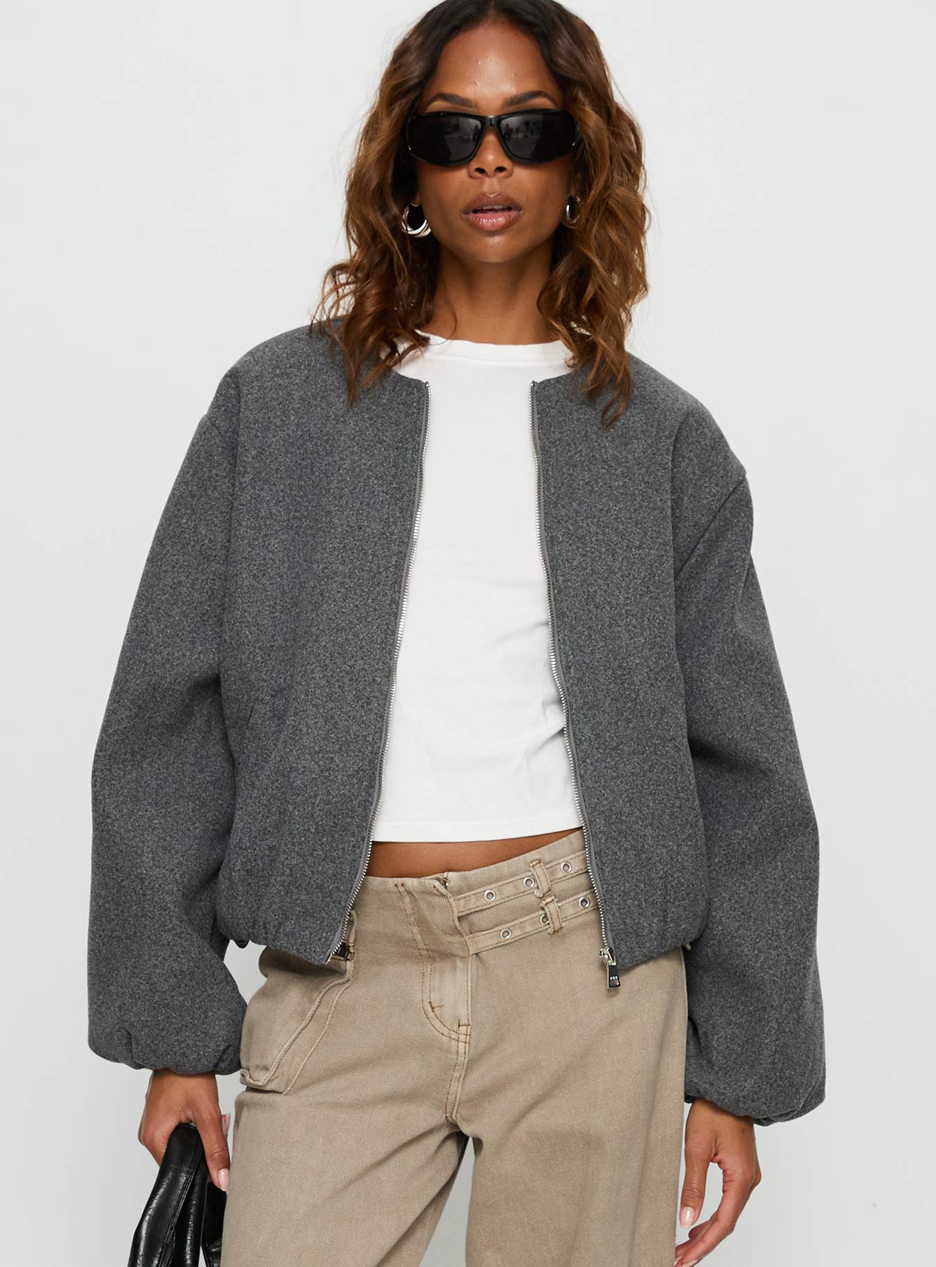 Karletta Cropped Bomber Jacket Grey-Vipp Girl
