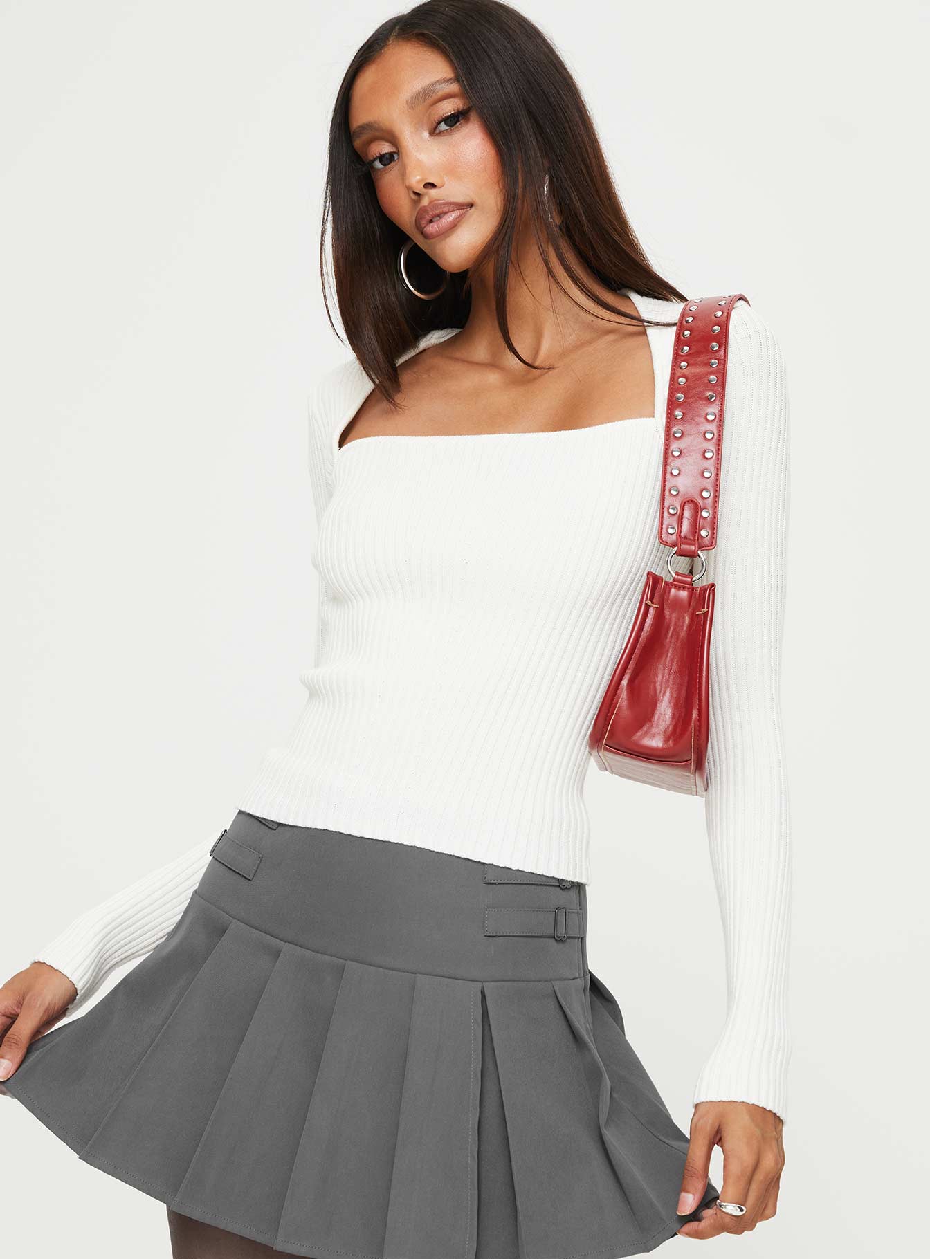 Gleeson Square Neck Long Sleeve Top White-Vipp Girl