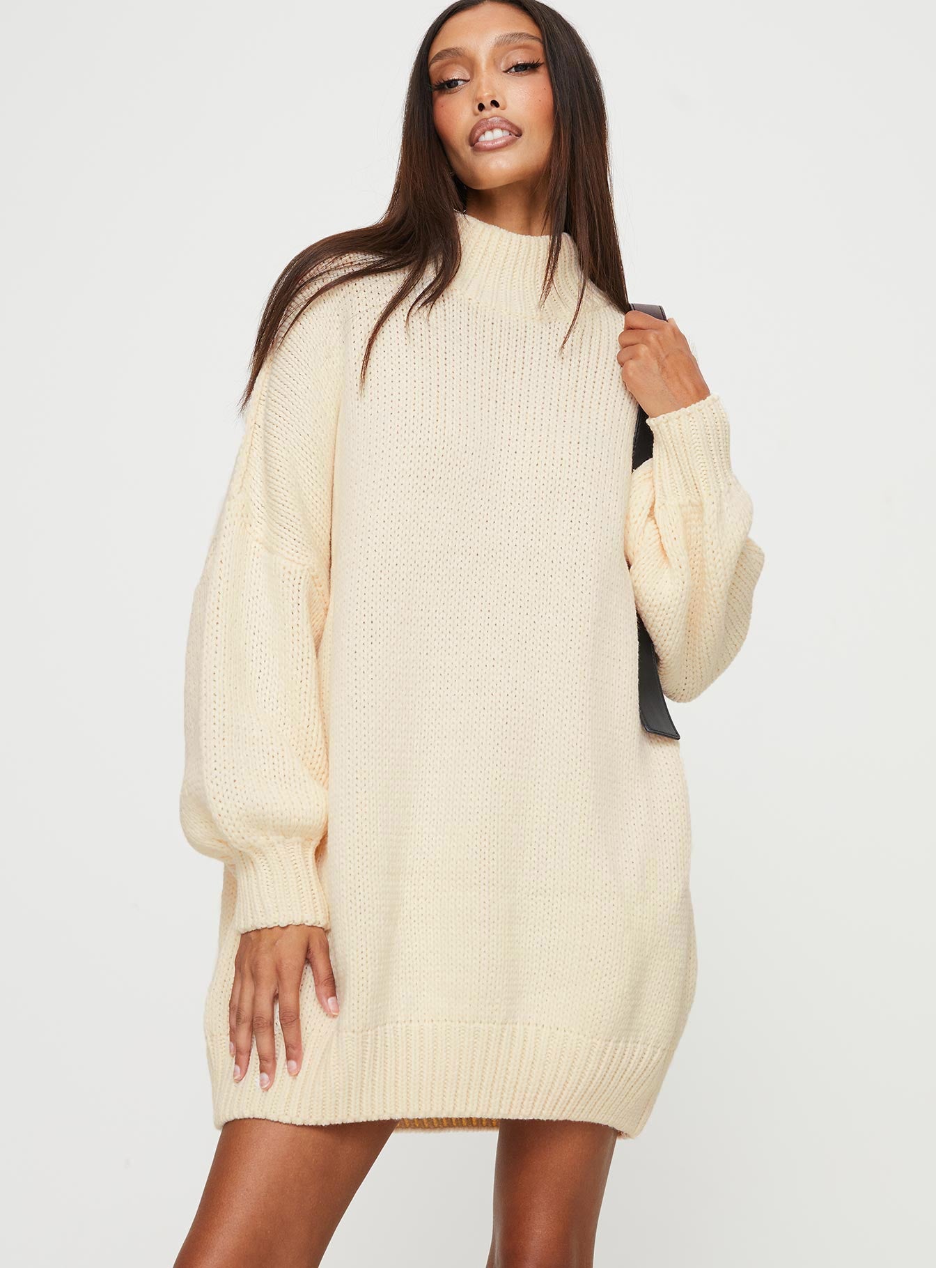 Davitian Sweater Mini Dress Beige-Vipp Girl