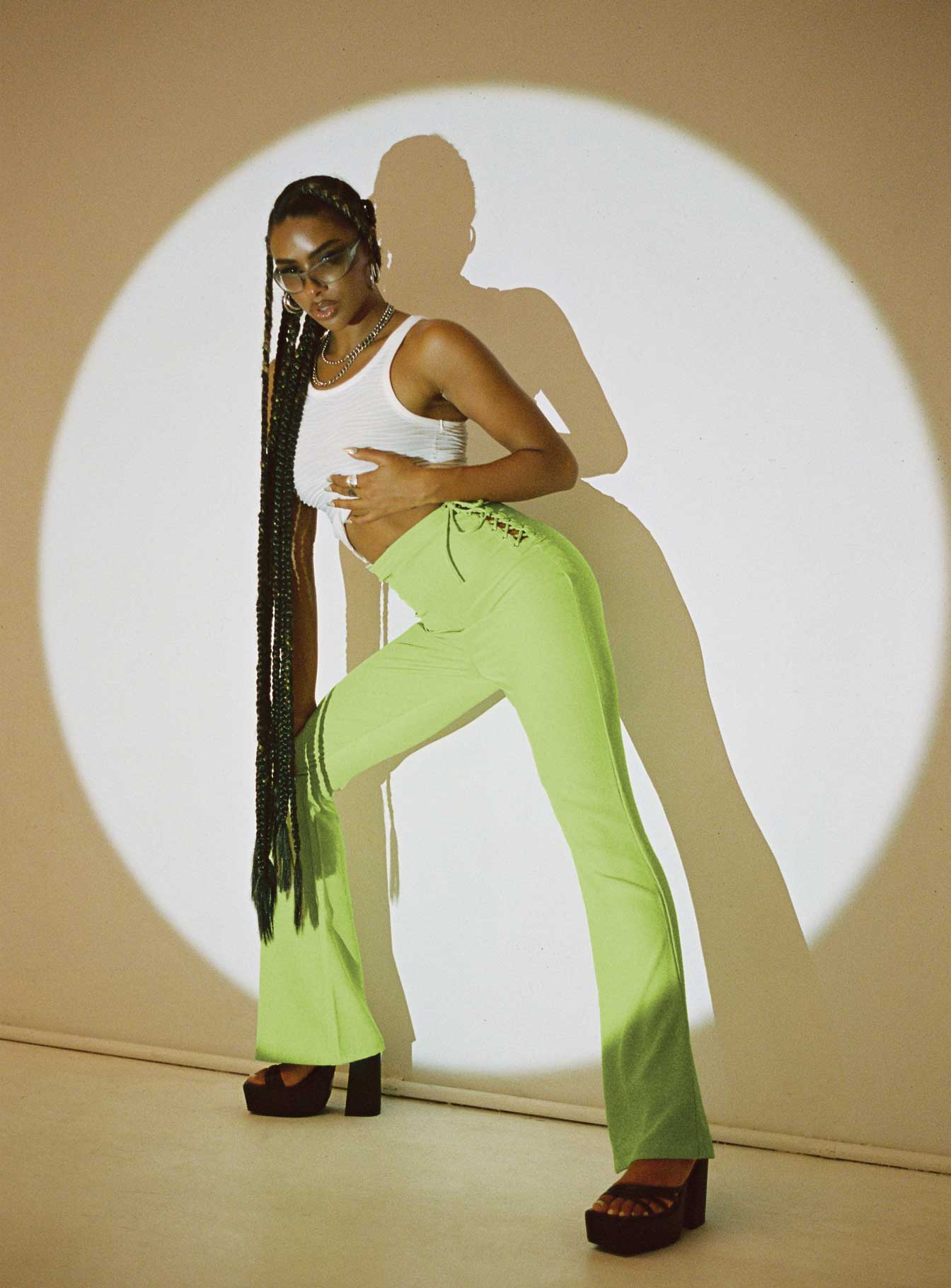 Mid Way Laced Flare Pants Green-Vipp Girl