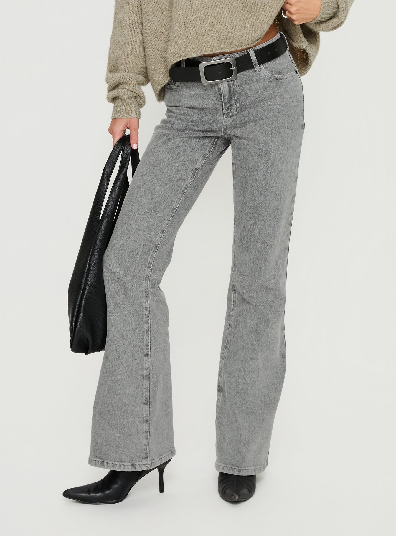 Magic Mirror Mid Rise Bootleg Jeans Washed Grey-Vipp Girl