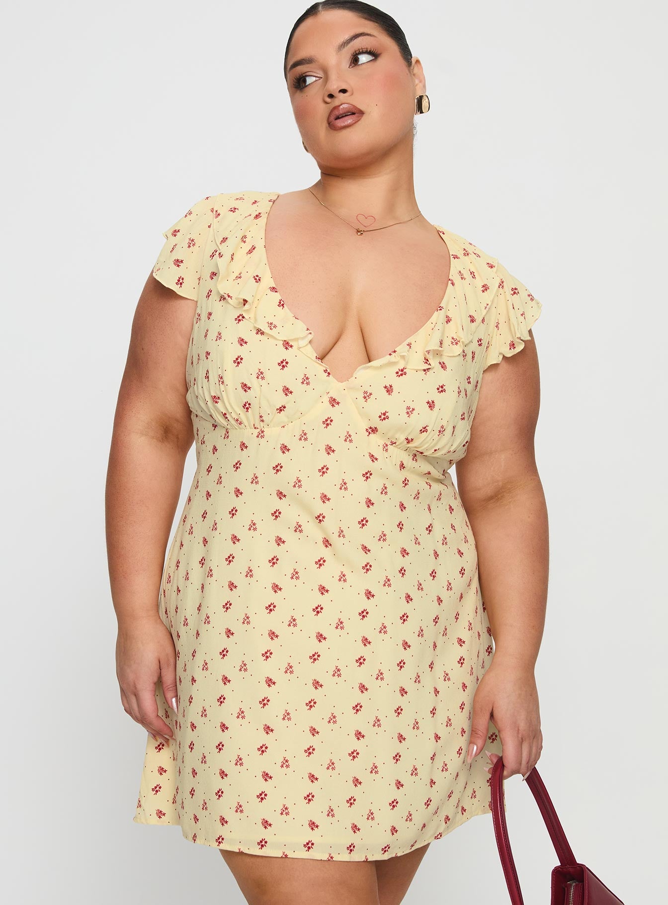 Just Me And You Frill Mini Dress Yellow Floral Curve-Vipp Girl
