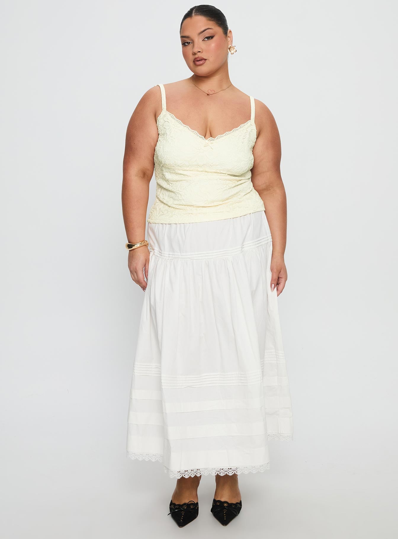 Calling For You Flowy Maxi Skirt White Curve-Vipp Girl