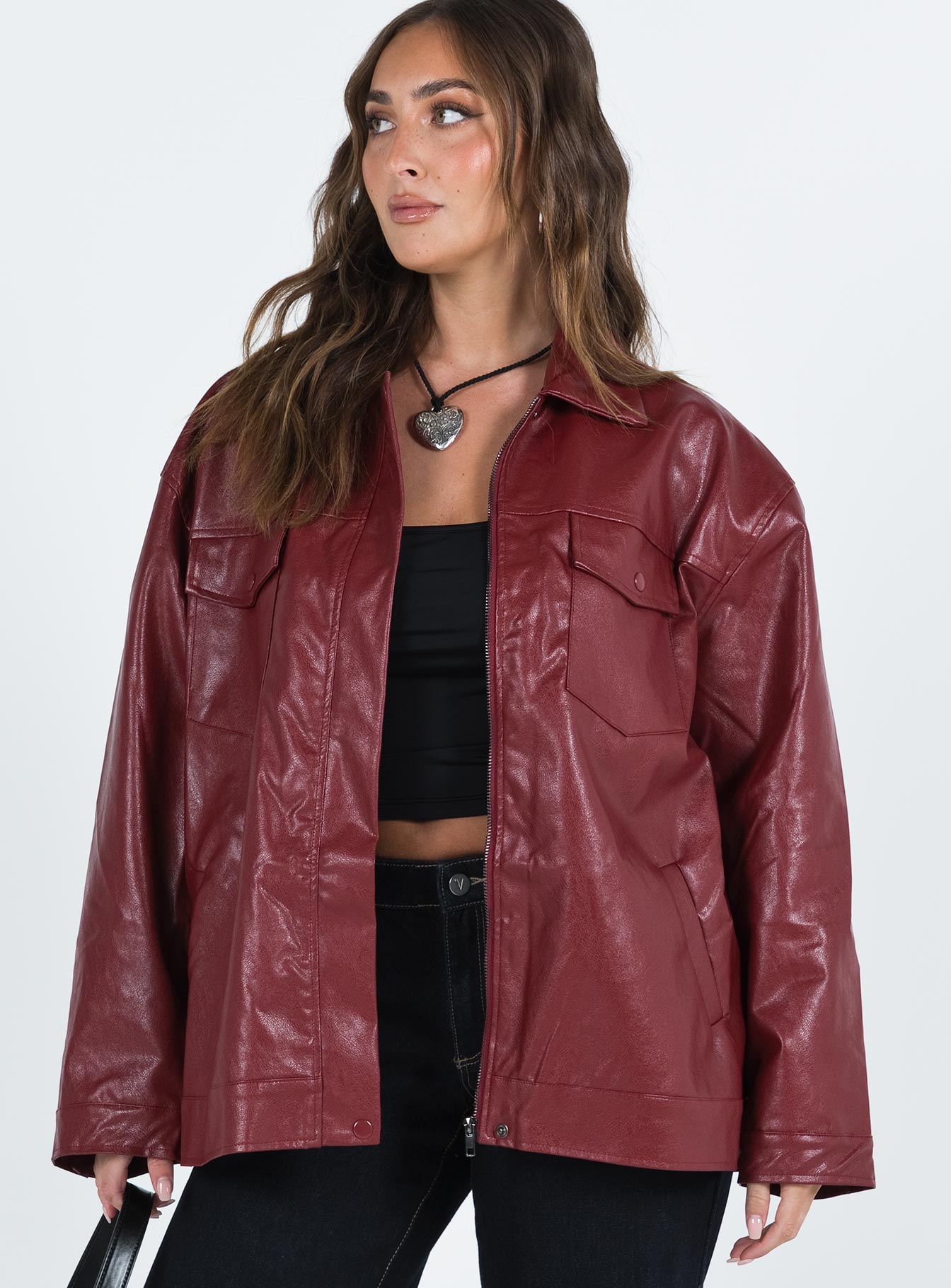 Callie Faux Leather Jacket Burgundy-Vipp Girl