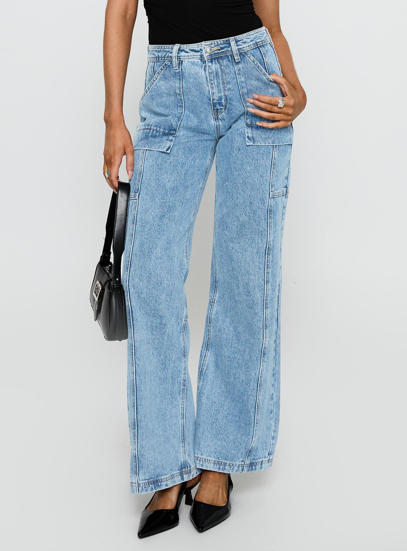 Chad Cargo High Rise Wide Leg Jeans Mid Wash-Vipp Girl