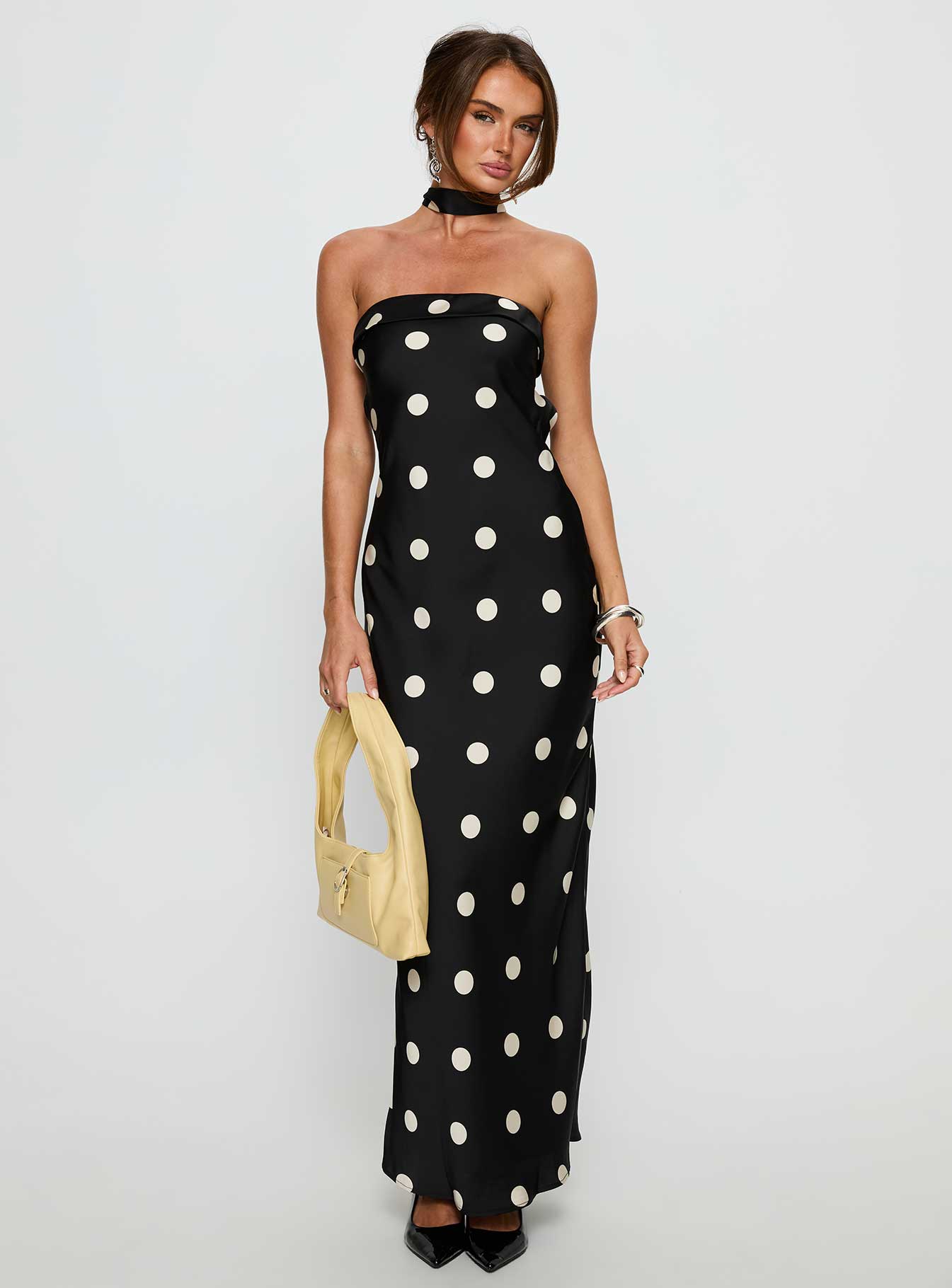 Madilaine Strapless Scarf Maxi Dress Black / Polka Dot-Vipp Girl