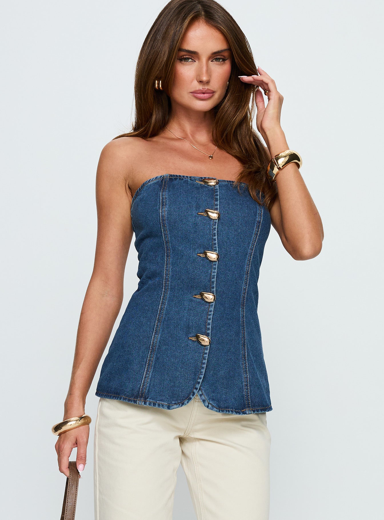 Deann Denim Strapless Top Mid Blue Wash-Vipp Girl