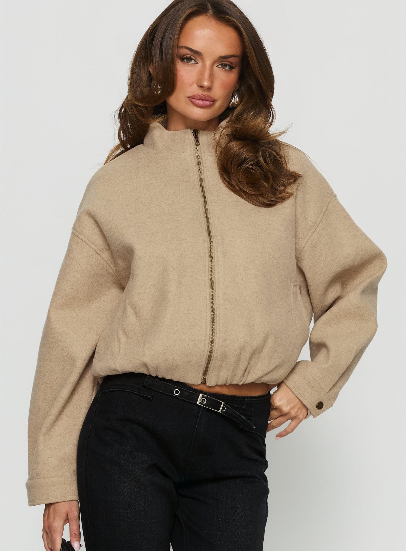 Chayden Cropped Bomber Jacket Beige-Vipp Girl