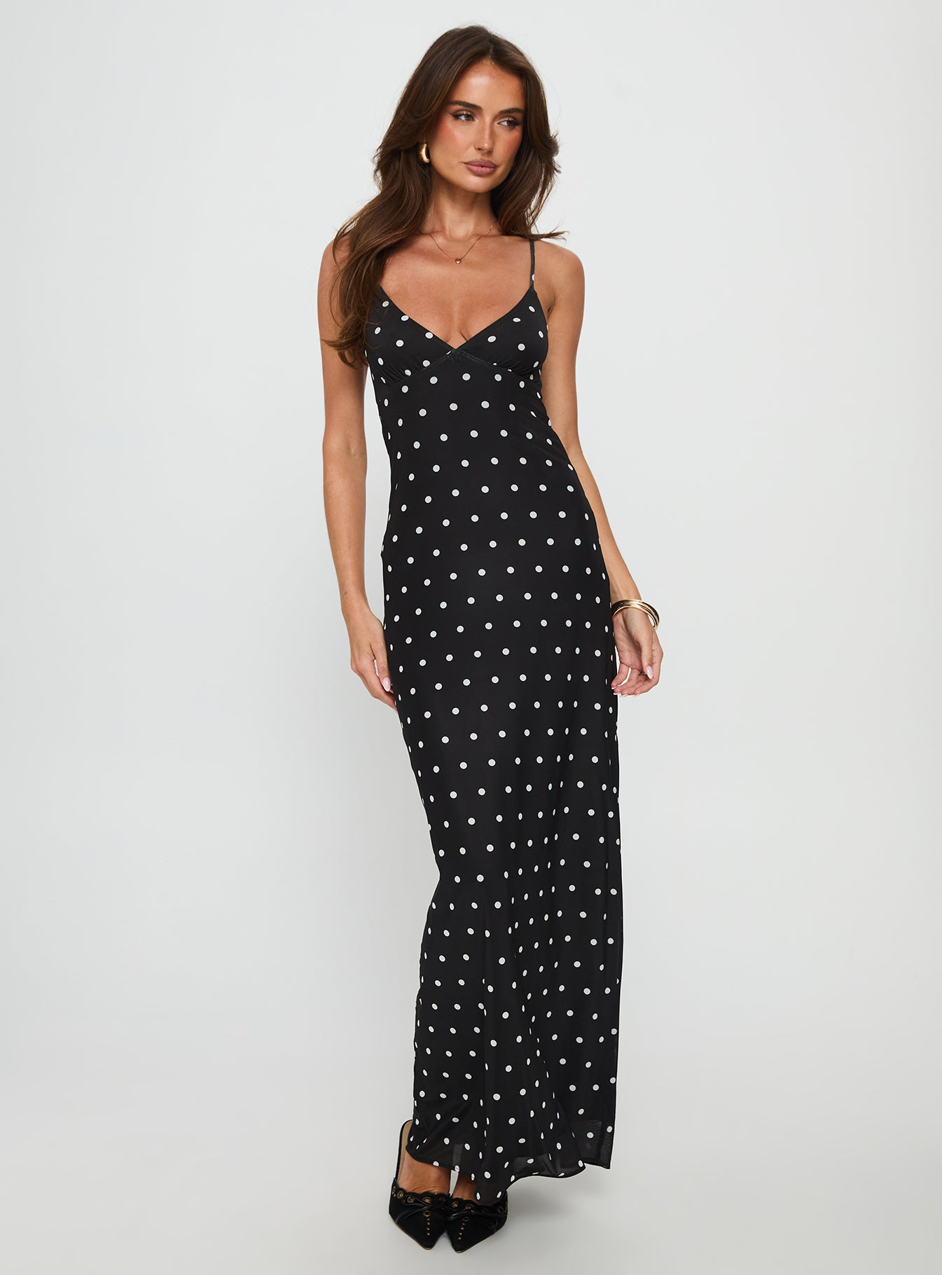 Glass Half Full Mesh Maxi Dress Black Polka-Vipp Girl