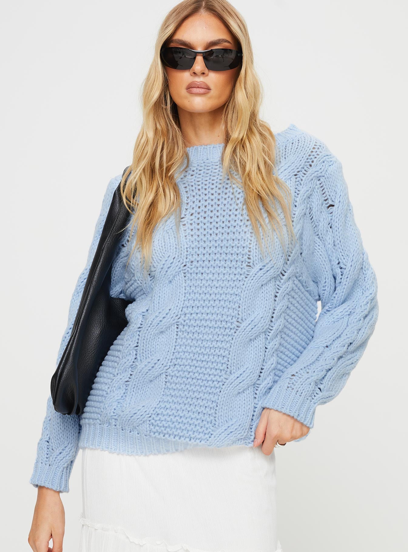 Ellison Cable Knit Sweater Light Blue-Vipp Girl