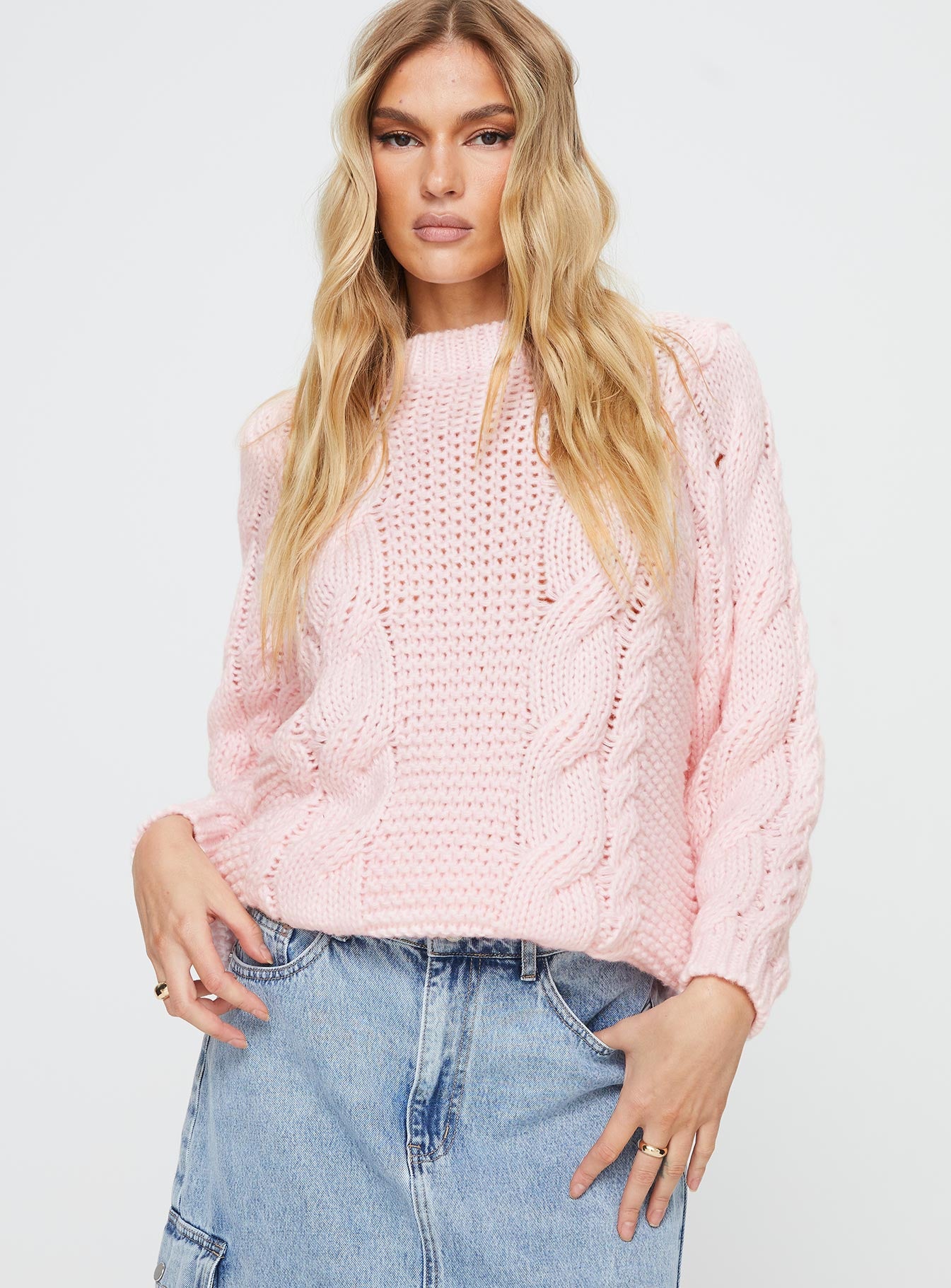 Ellison Cable Knit Sweater Blush Pink-Vipp Girl