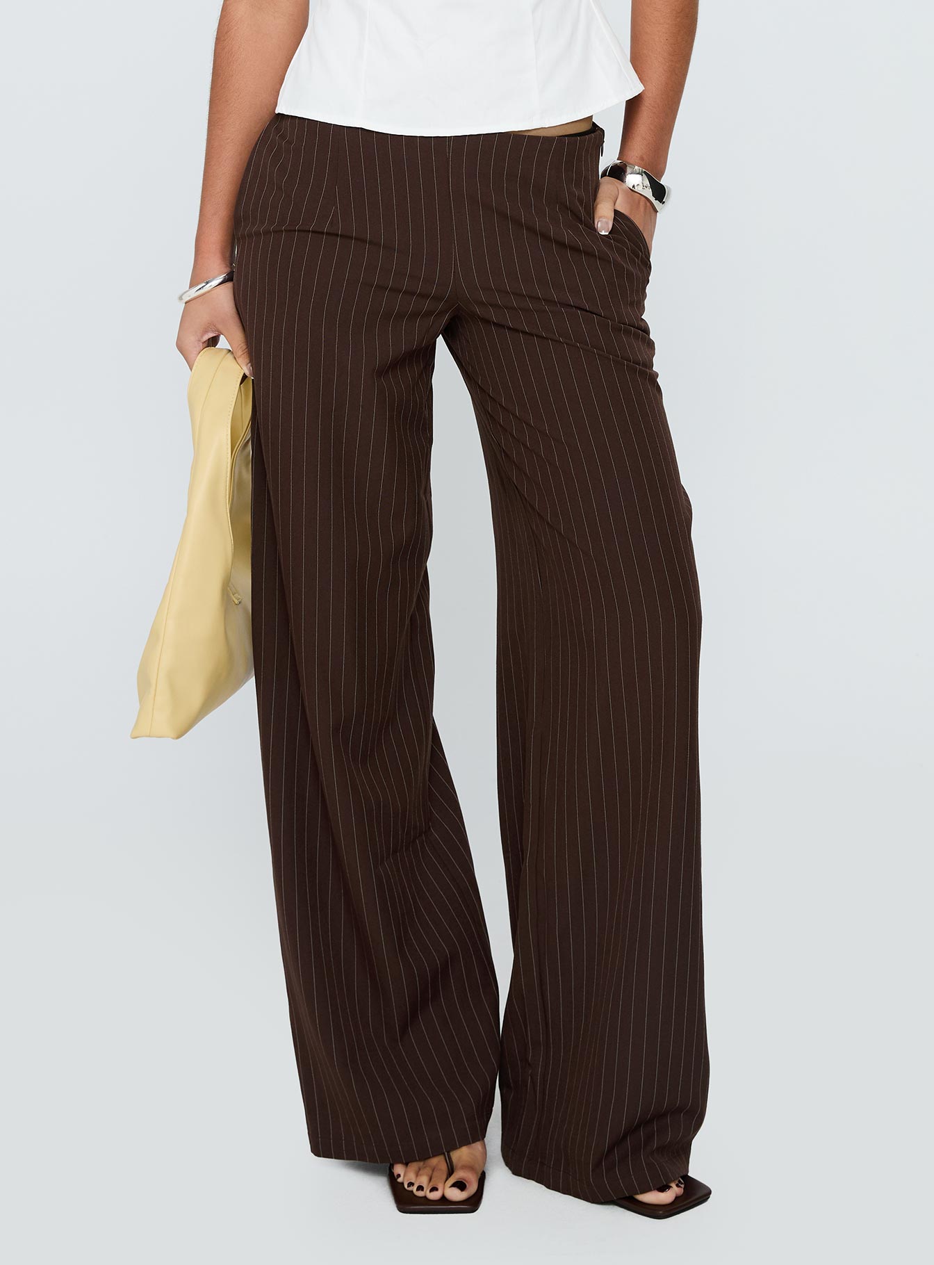 Khane Low Rise Wide Leg Pant Brown Pinstripe-Vipp Girl