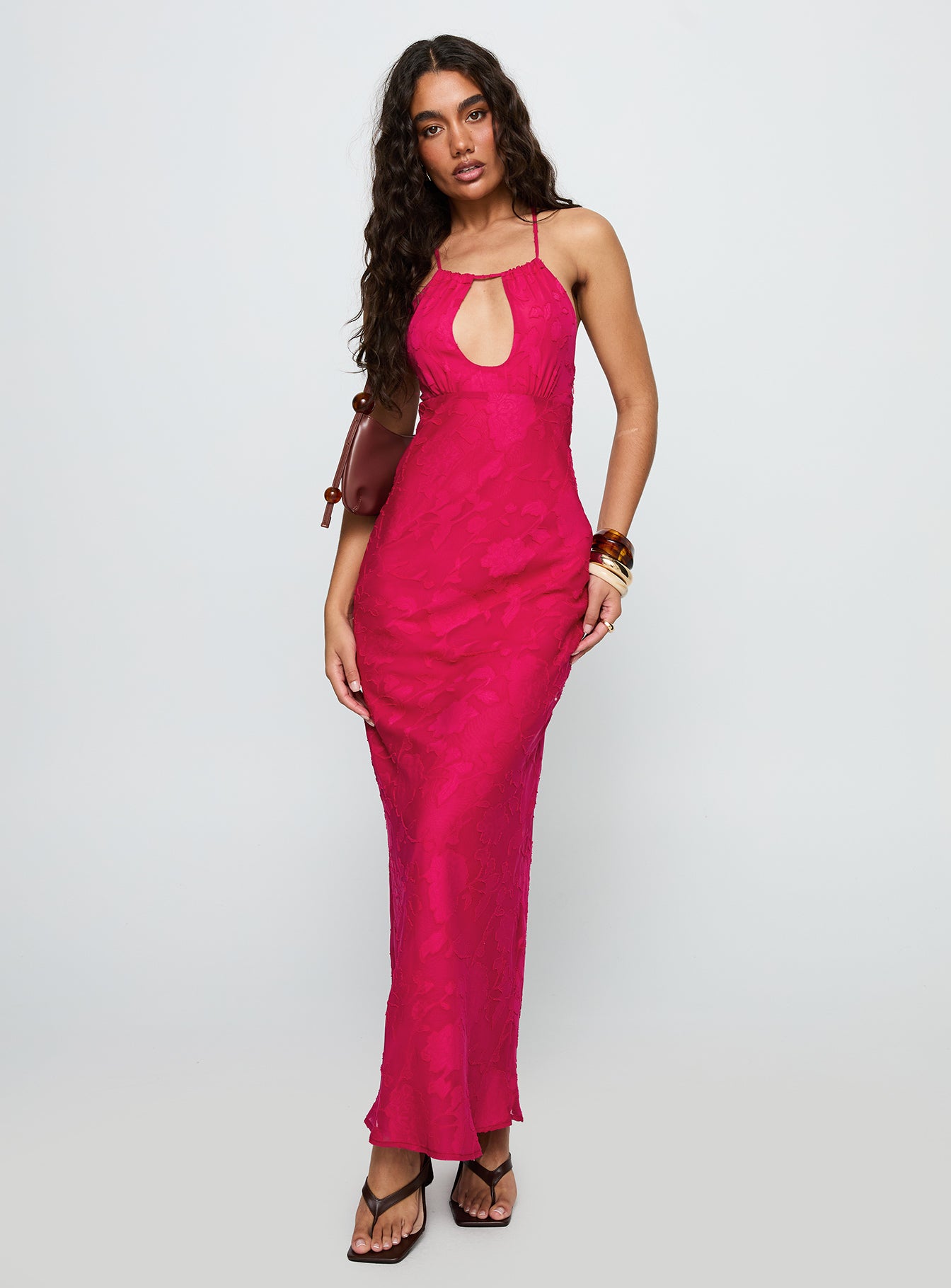 Magnetic Halter Maxi Dress Hot Pink-Vipp Girl