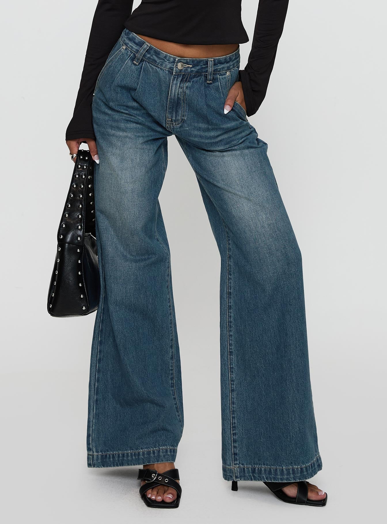 Laguardia Mid Rise Wide Leg Jeans Dark Blue Wash-Vipp Girl