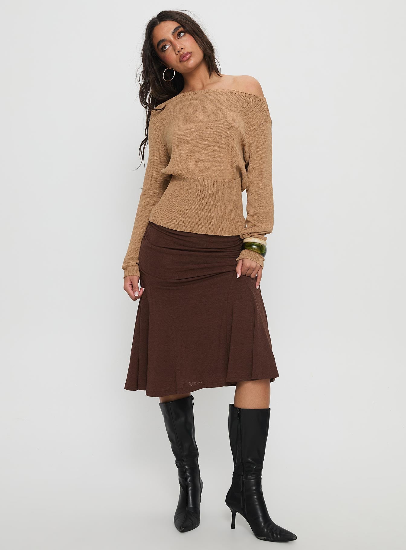 Lewish Low Rise Midi Skirt Chocolate-Vipp Girl