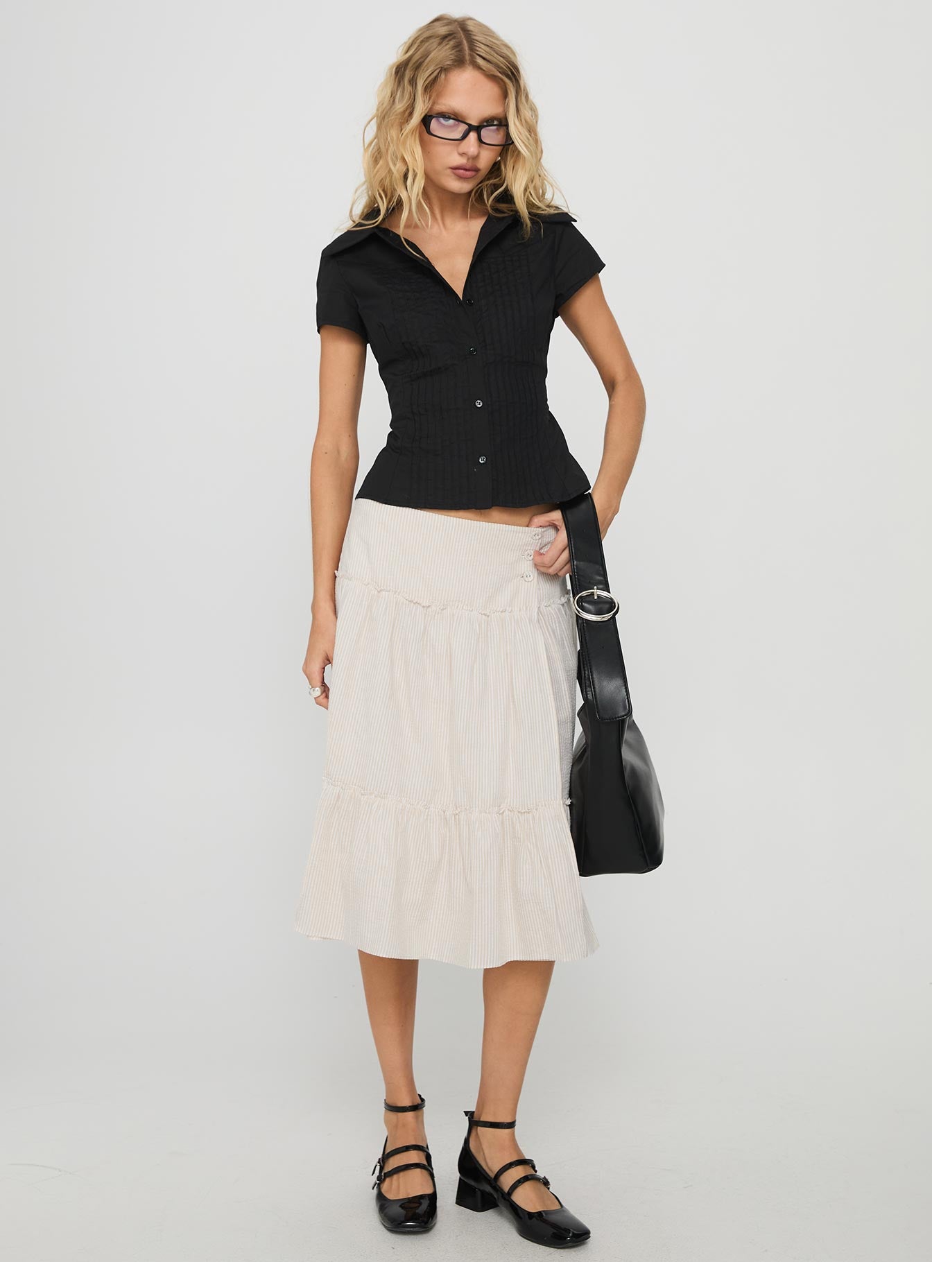 Cascades Low Rise Midi Skirt Beige / White Stripe-Vipp Girl