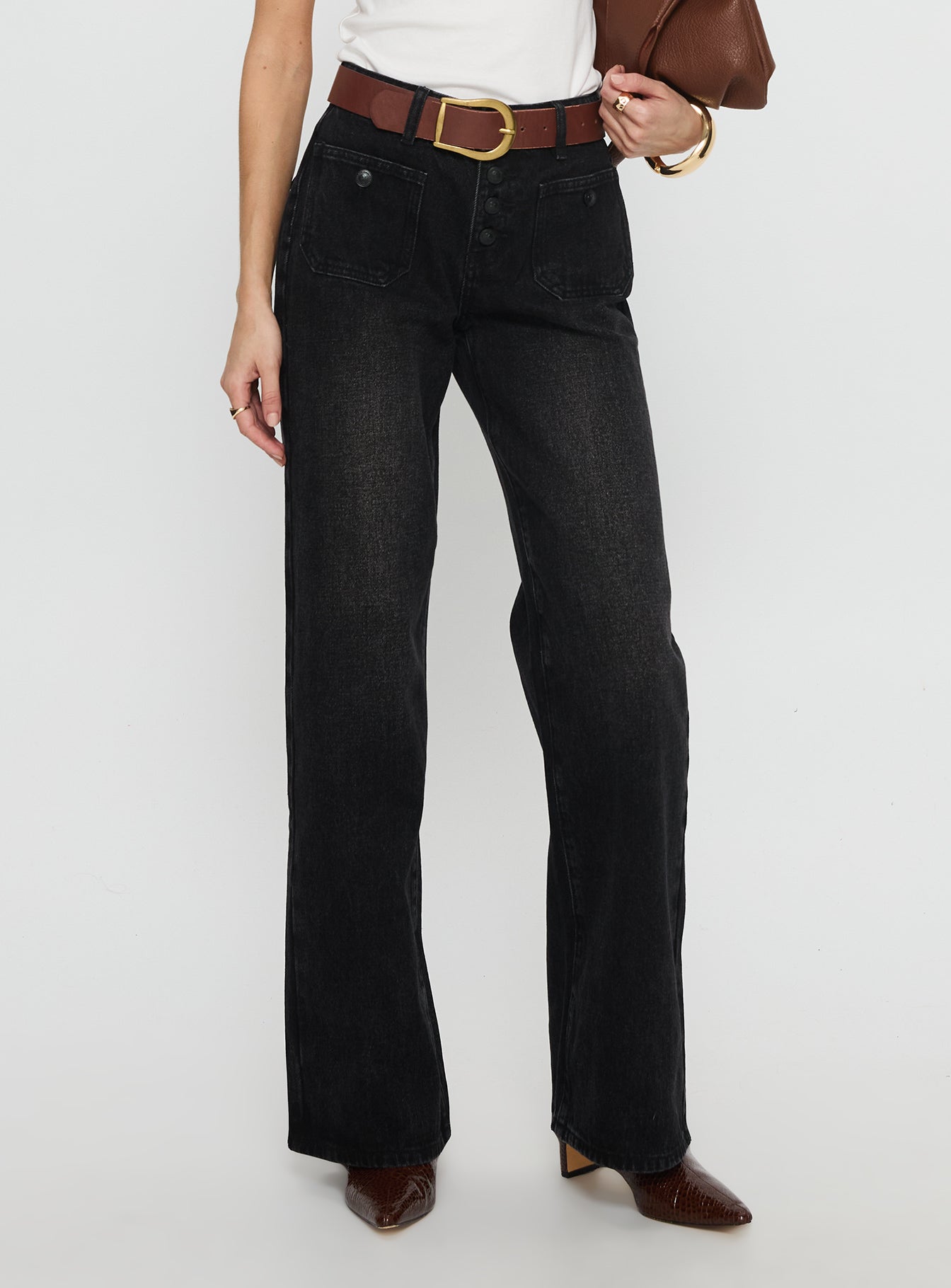 Carianne Low Rise Wide Leg Jeans Washed Black-Vipp Girl