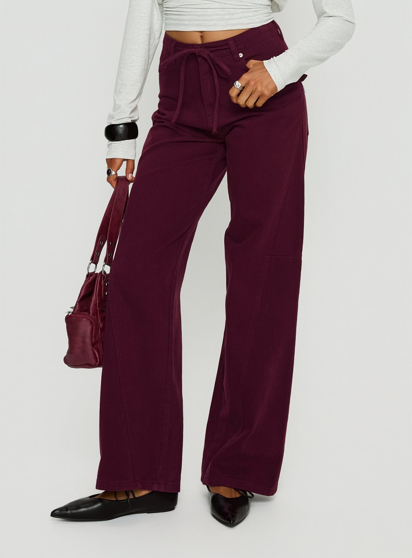 Bruiser Tie Waist Mid Rise Wide Leg Jeans Currant-Vipp Girl
