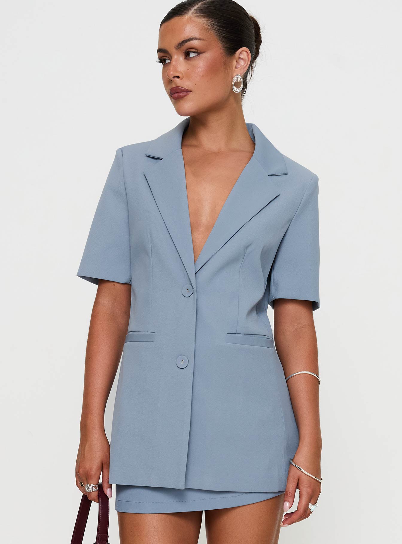 Bisou Bisou Short Sleeved Blazer Blue-Vipp Girl