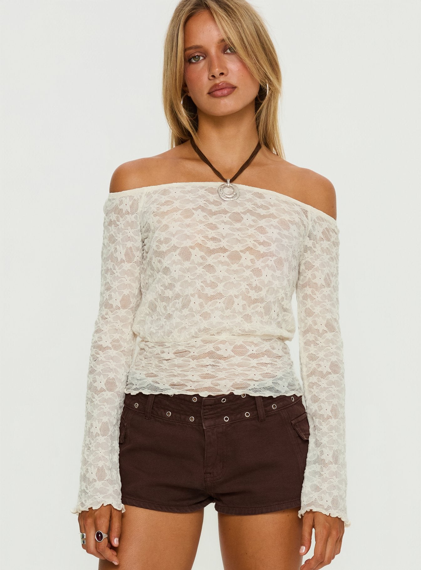 Korrine Off Shoulder Lace Top Cream-Vipp Girl