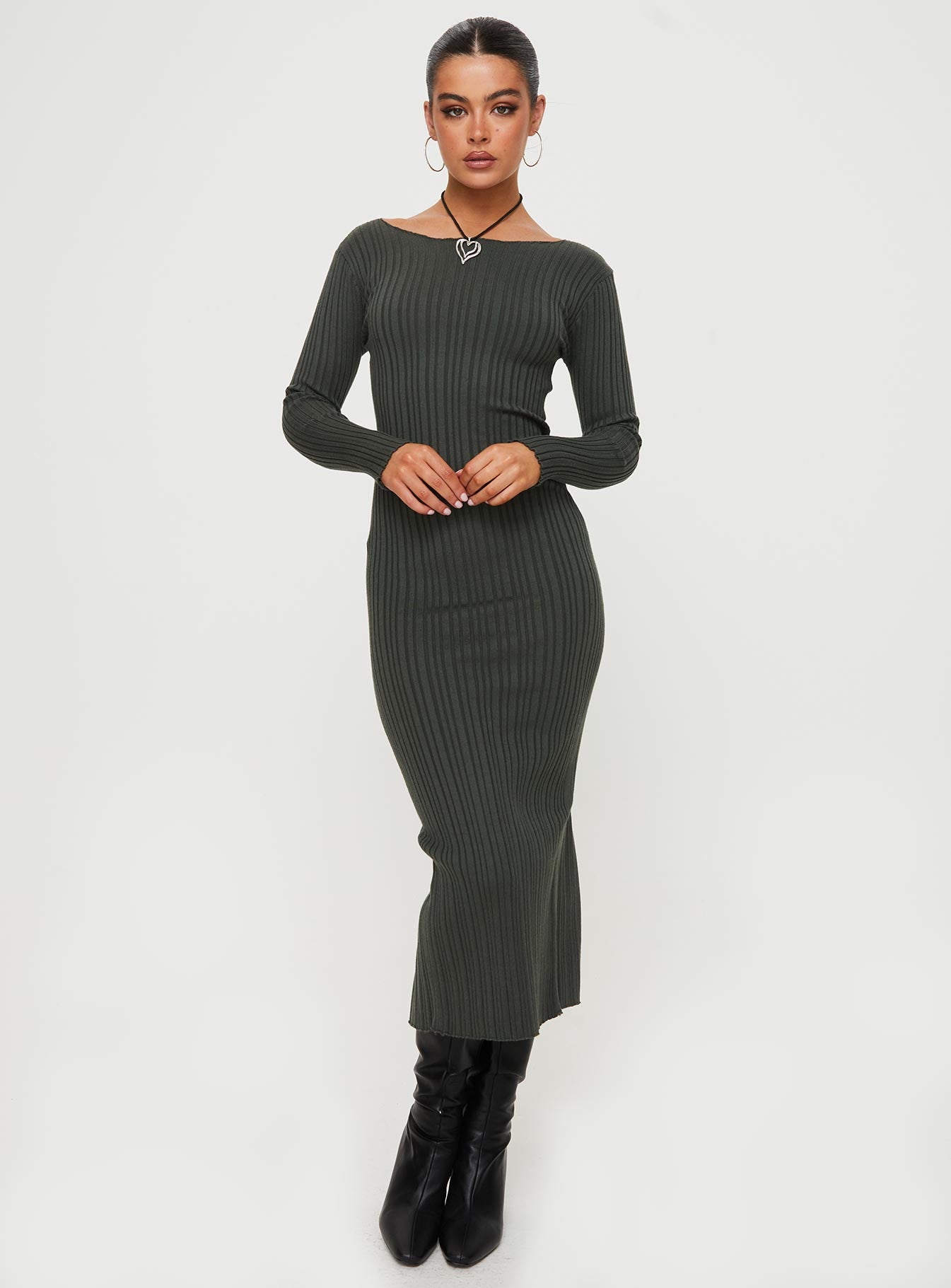 Dossett Long Sleeve Maxi Dress Green-Vipp Girl
