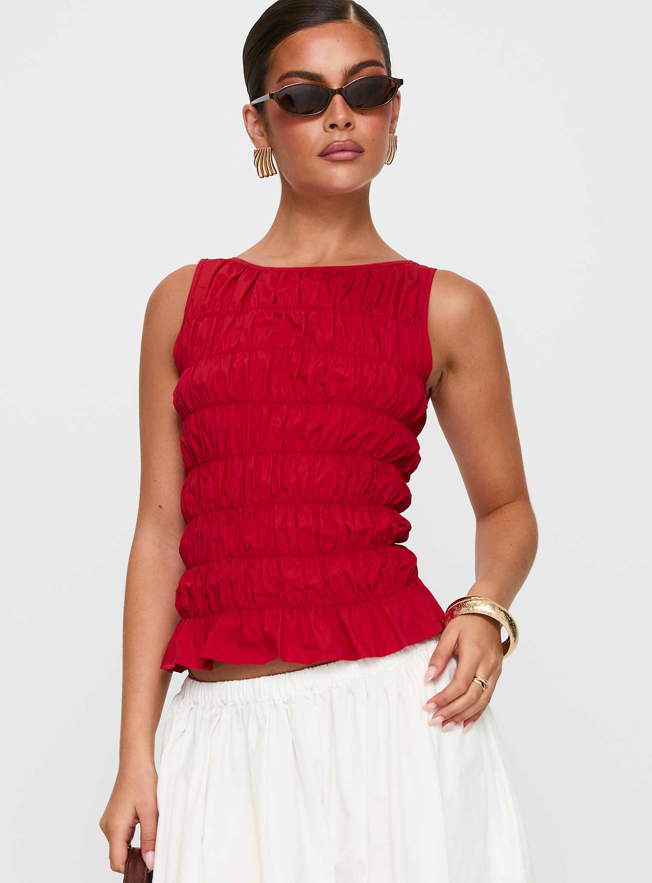Marleene Shirred Top Red-Vipp Girl