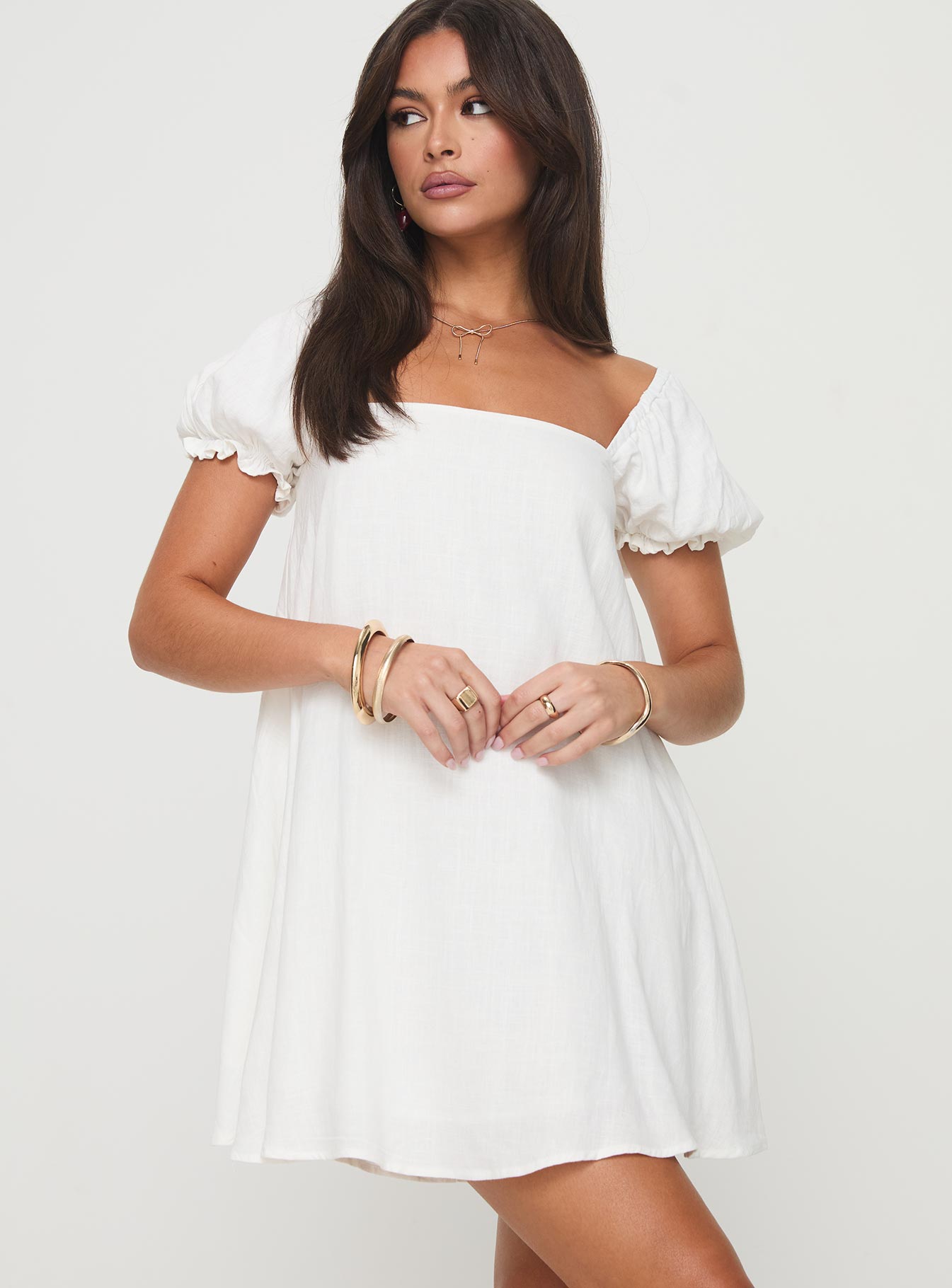 Beyond Linen Blend Mini Dress White-Vipp Girl