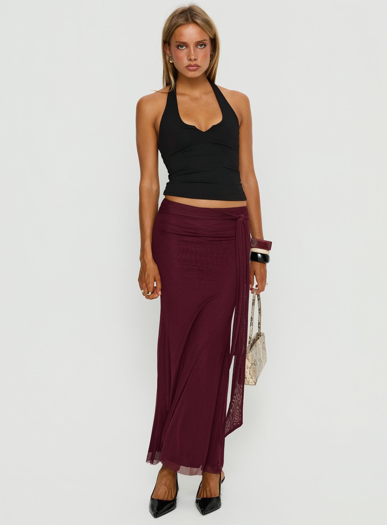 Caviar Tie Maxi Skirt Currant-Vipp Girl