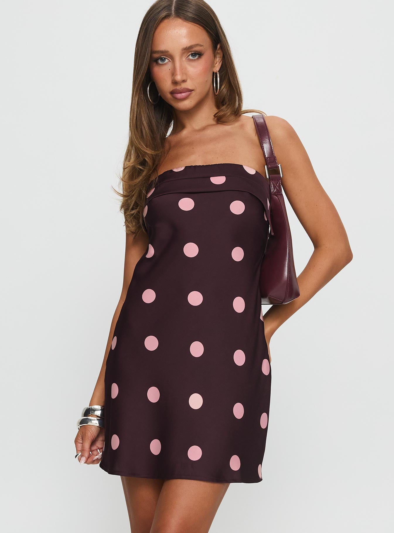 Phillipa Mini Dress Plum / Pink Polka Dot-Vipp Girl