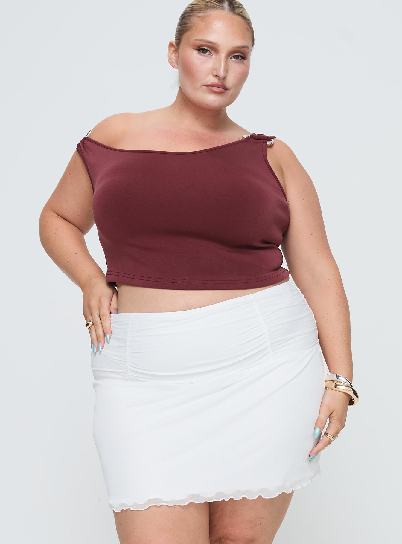 Meredith Ruched Mini Skirt White Curve-Vipp Girl