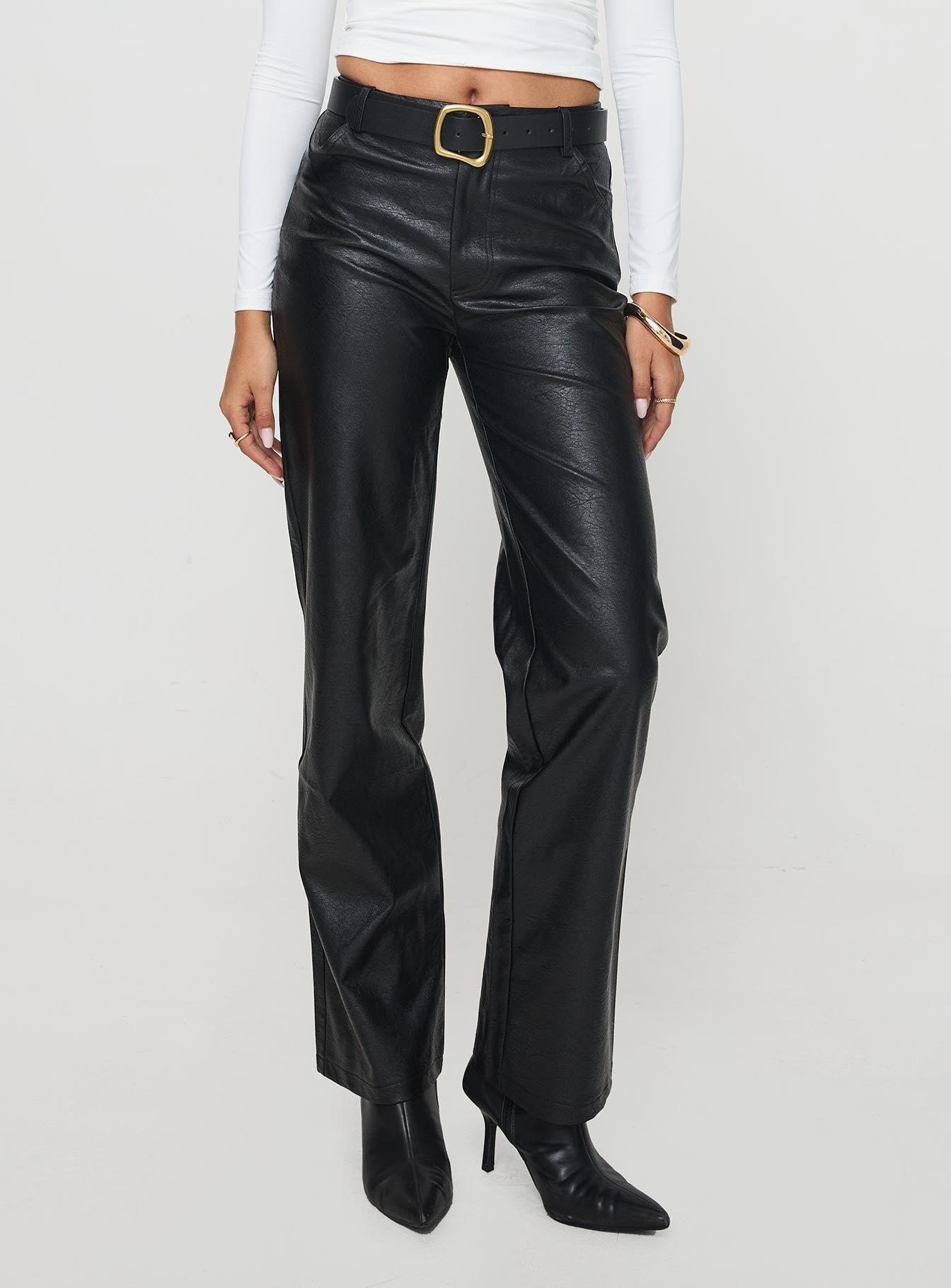 Benner Low Waist Wide Leg Faux Leather Pants Black-Vipp Girl