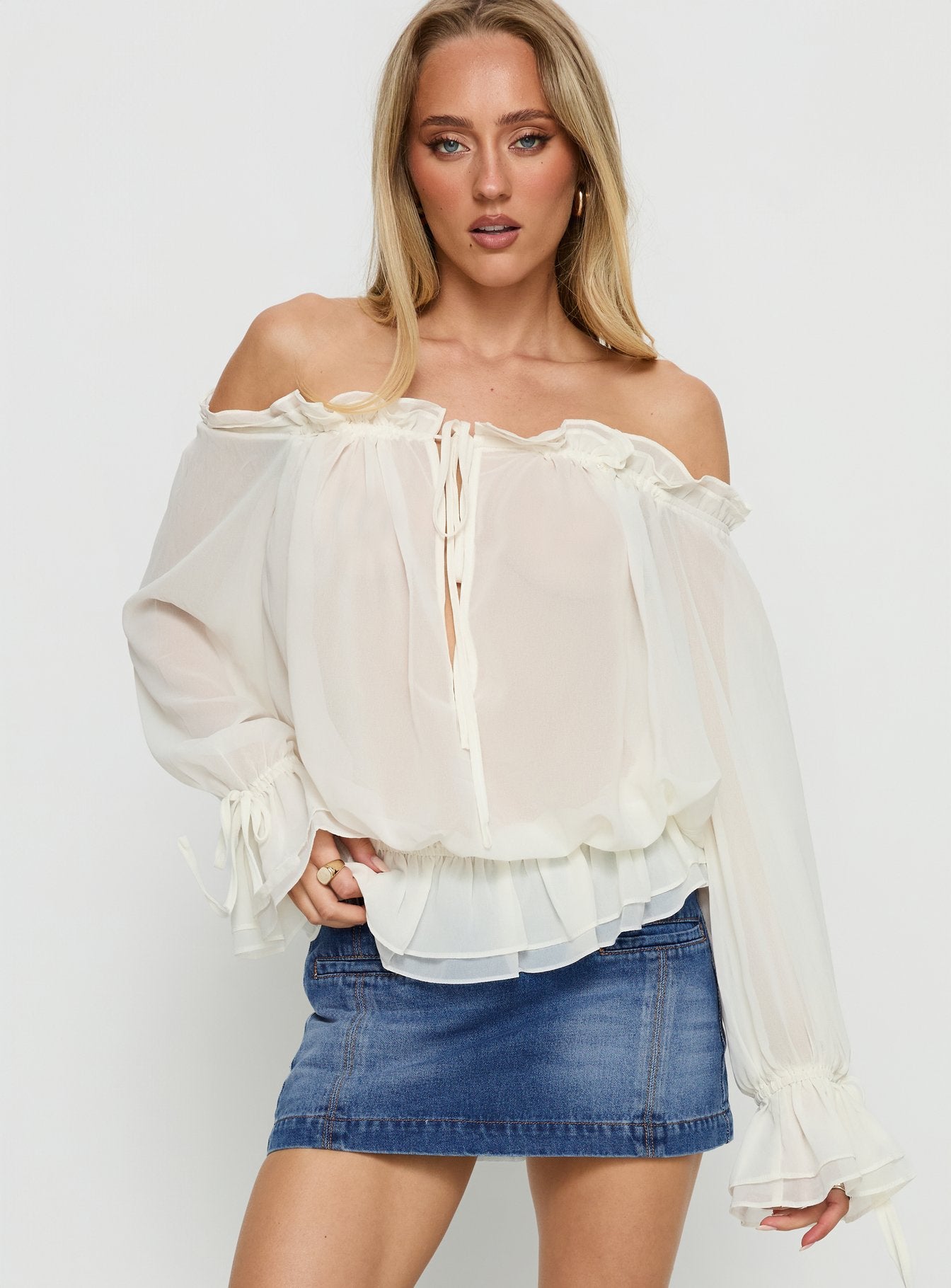 Madelina Frill Long Sleeve Top Cream-Vipp Girl