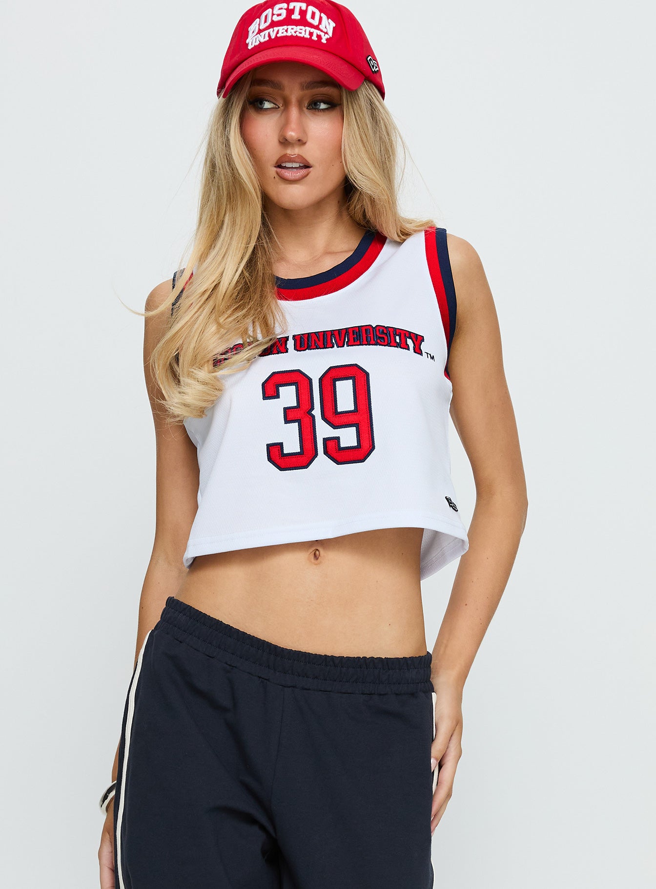 BU Cropped Basketball Jersey Tank White-Vipp Girl