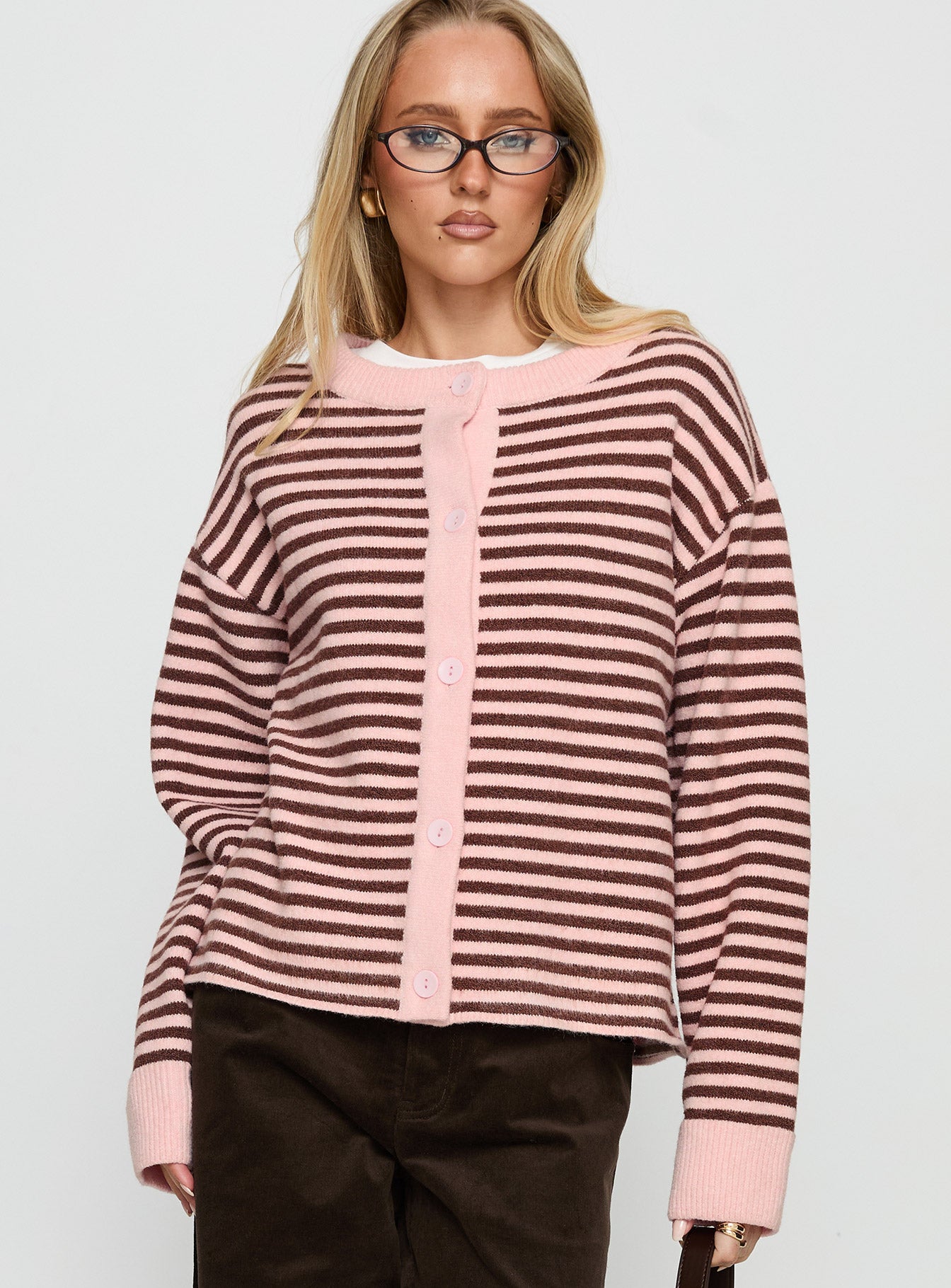 Darnelle Button Up Knit Cardigan Pink Stripe-Vipp Girl