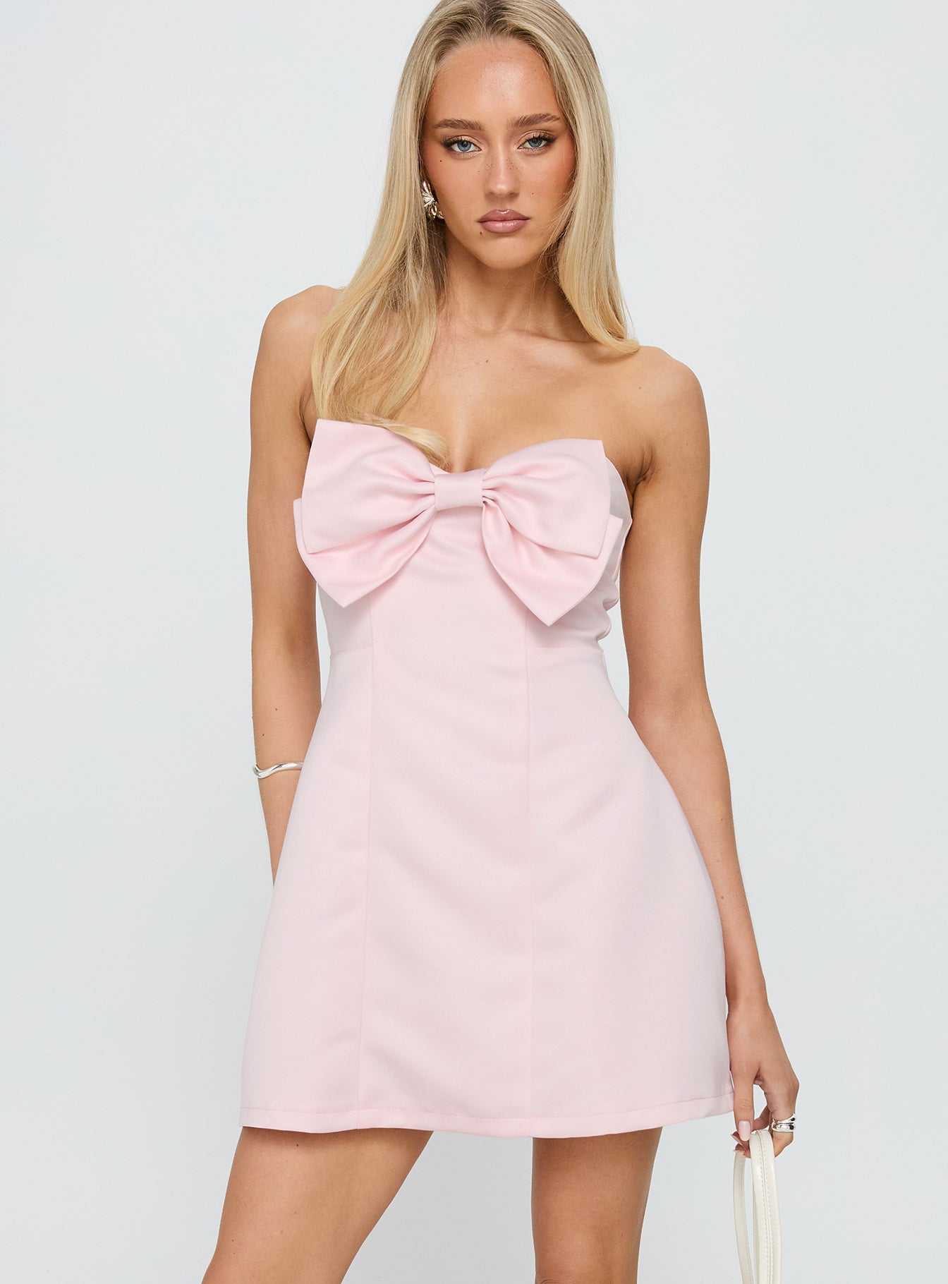 Genevie Strapless Bow Bust Mini Dress Light Pink-Vipp Girl