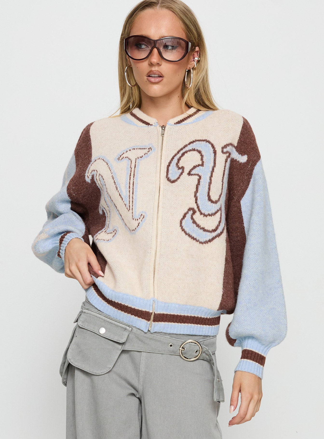 Brandyce Graphic Knit Jacket Blue / Chocolate-Vipp Girl