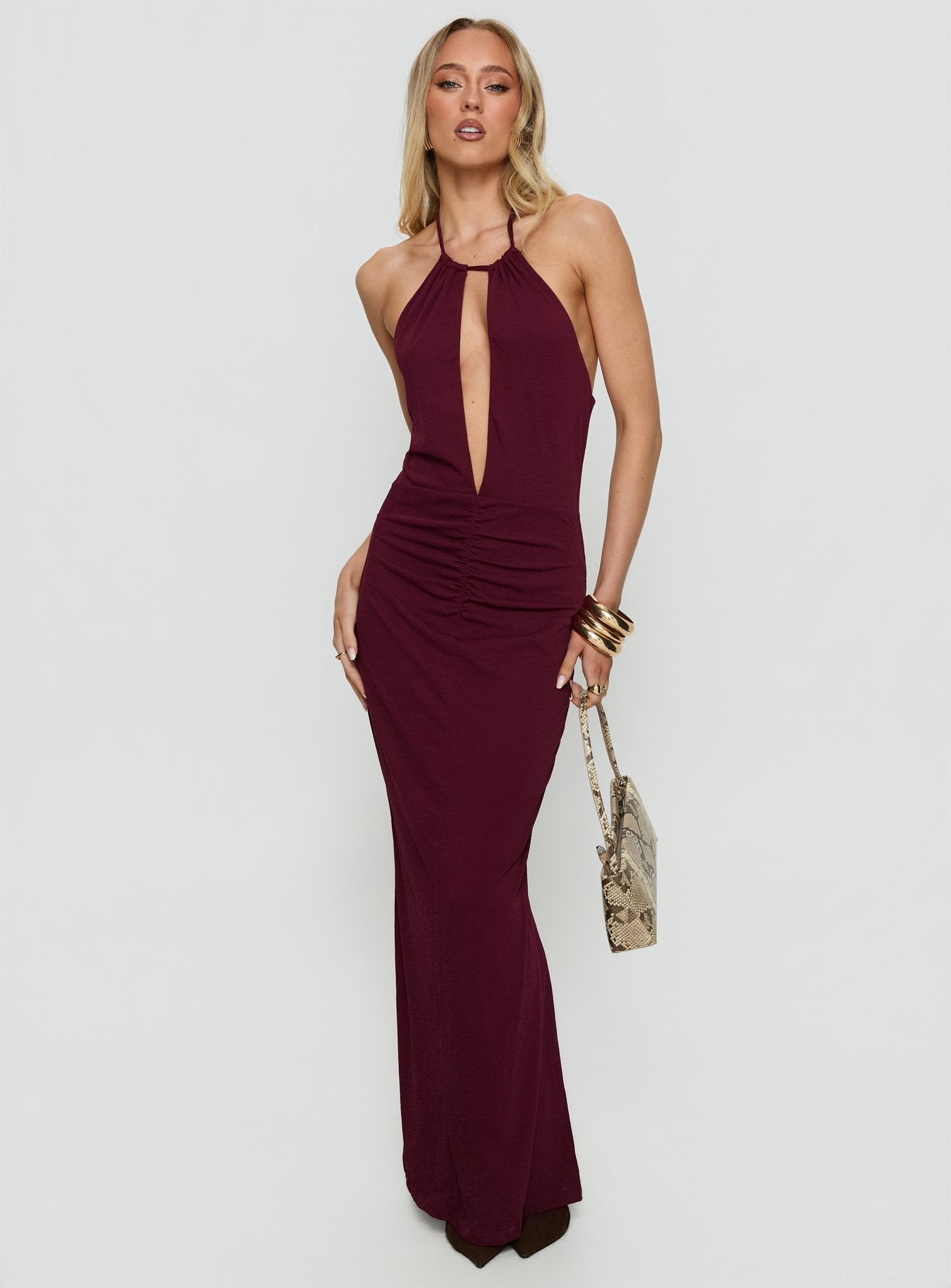 Lyssa Halter Plunge Maxi Dress Plum-Vipp Girl