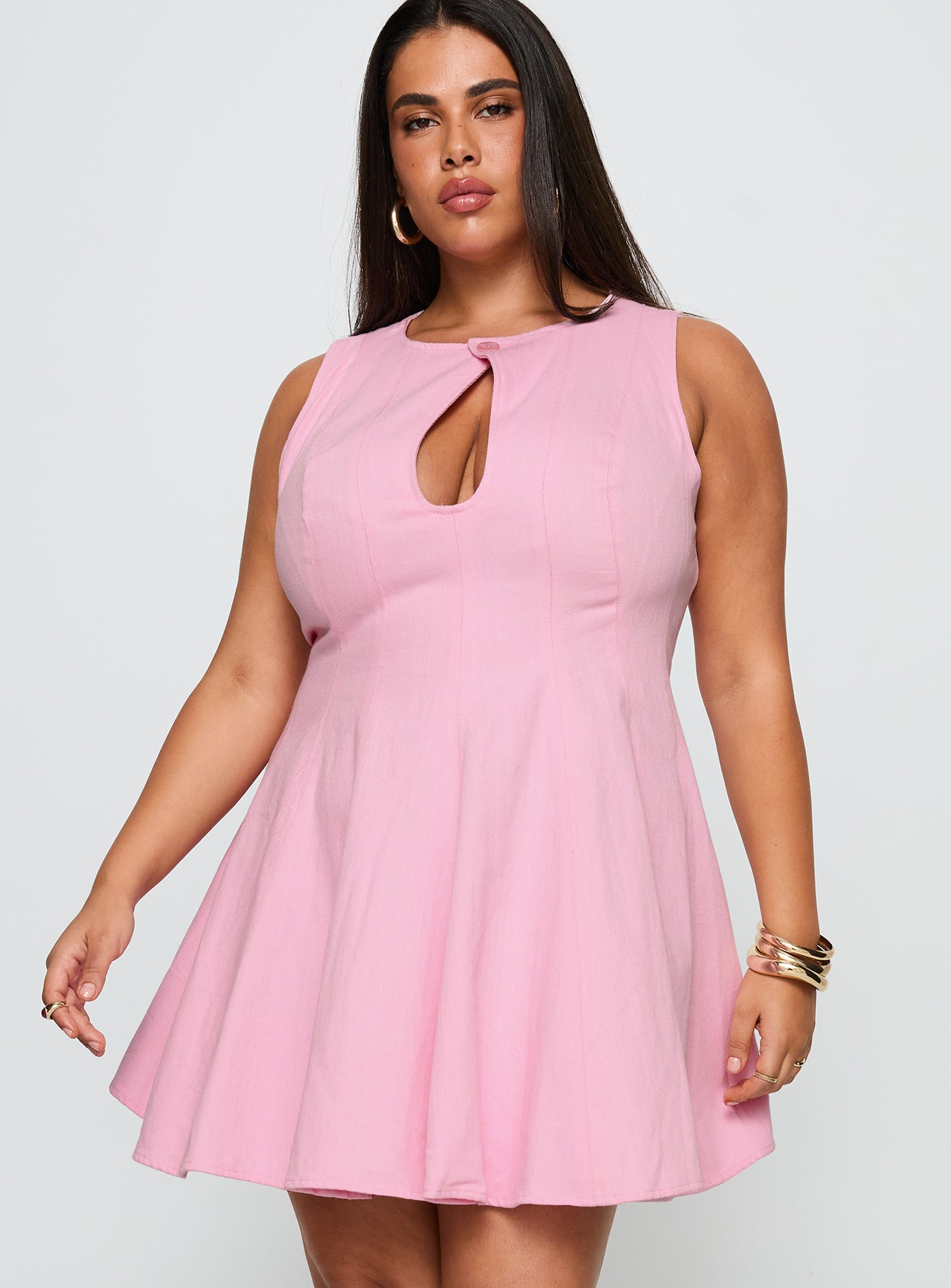 Precedence Keyhole Mini Dress Pink Curve-Vipp Girl