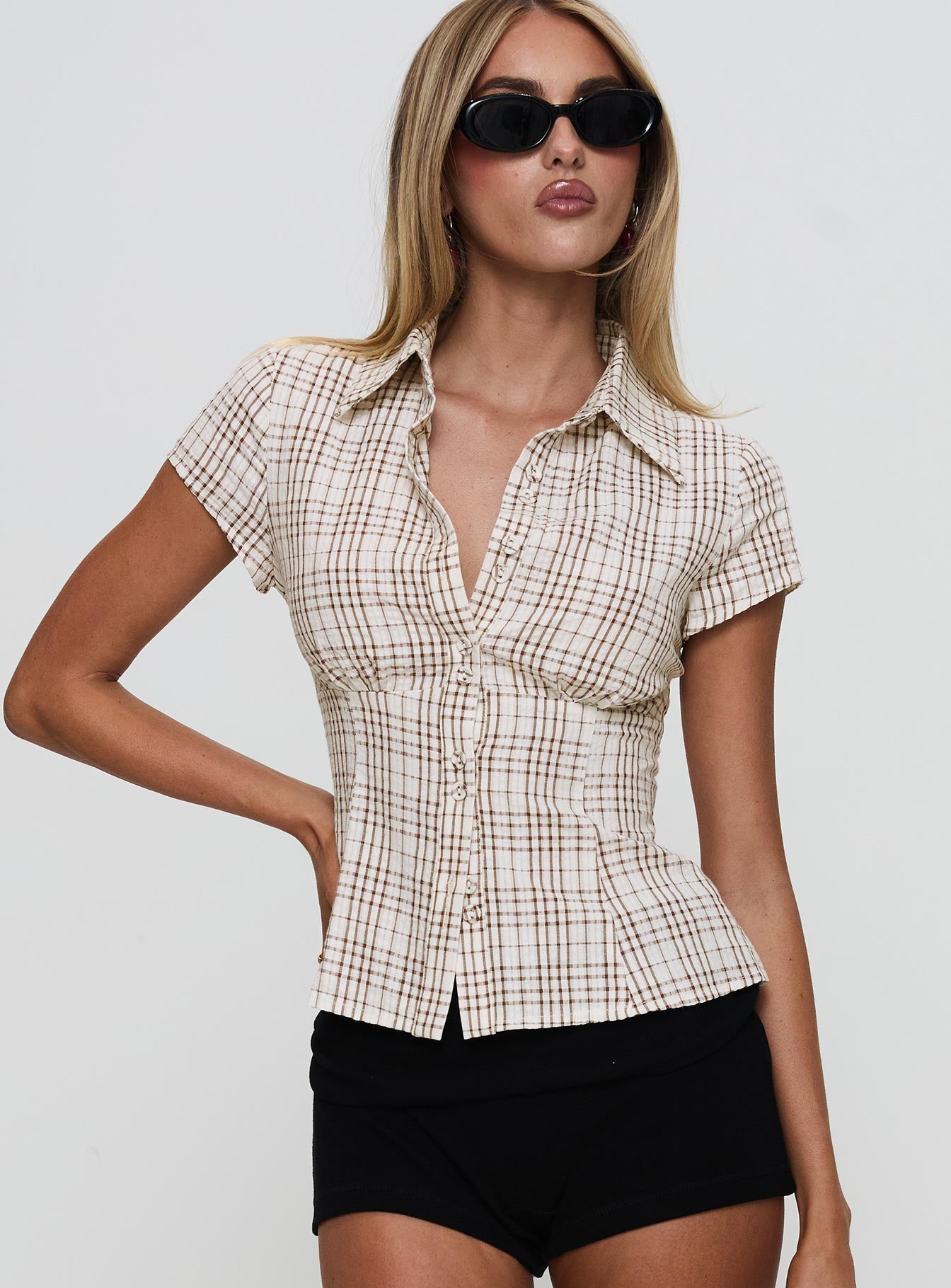 Cottesloe Blouse Top Brown Check-Vipp Girl