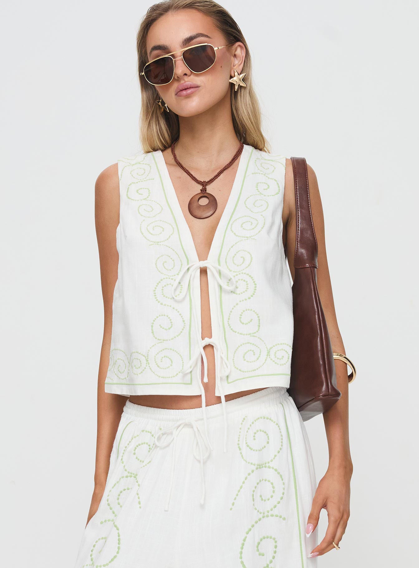 Kindred Tie Top White / Green-Vipp Girl