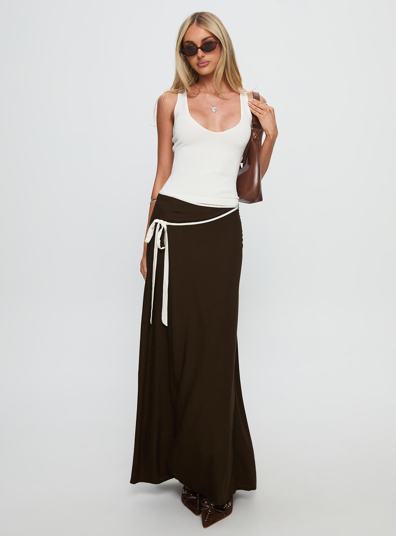 Keirah Contrast Wrap Maxi Skirt Chocolate / White-Vipp Girl