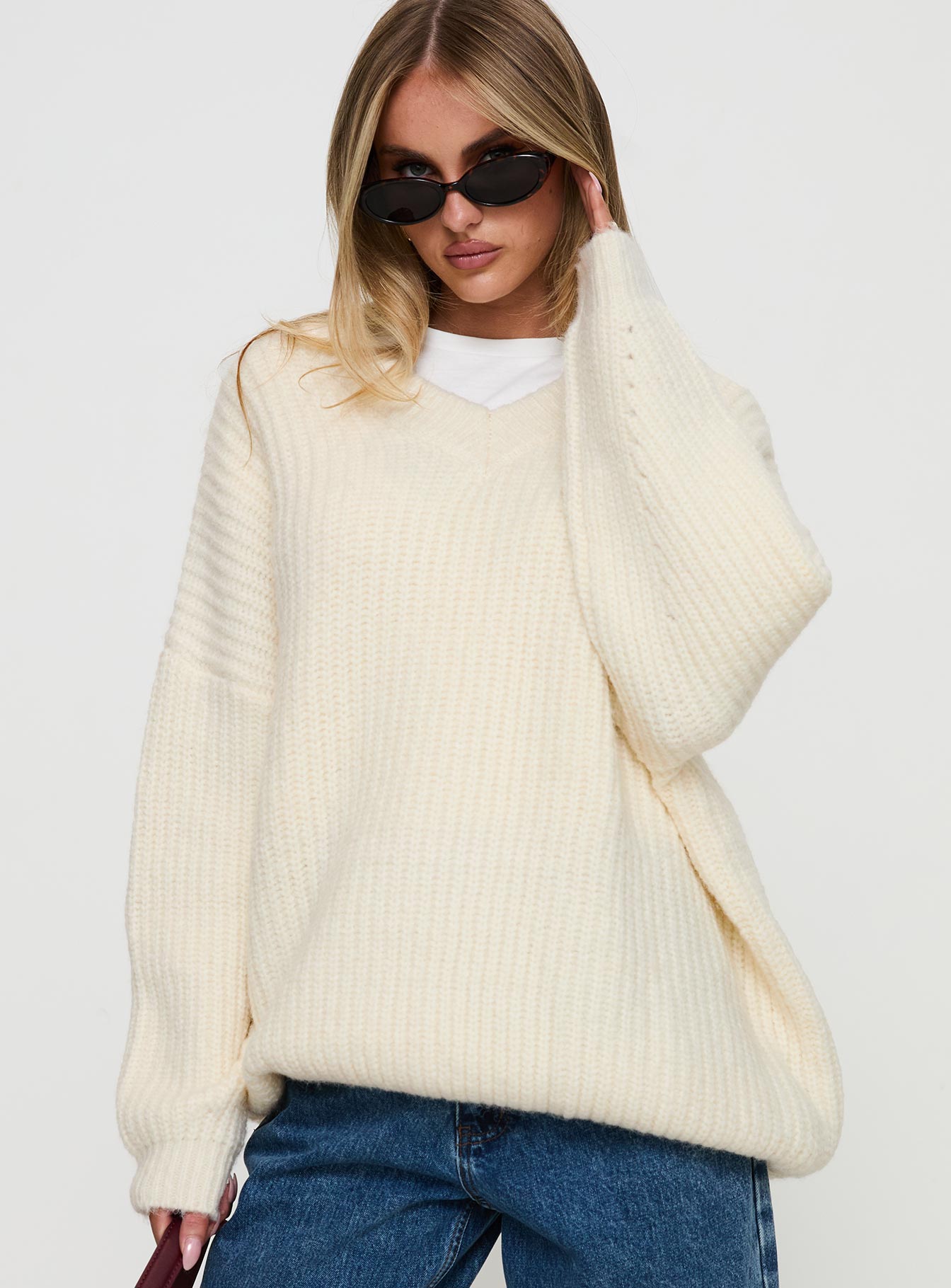 Have It All V Neck Knit Sweater Cream-Vipp Girl