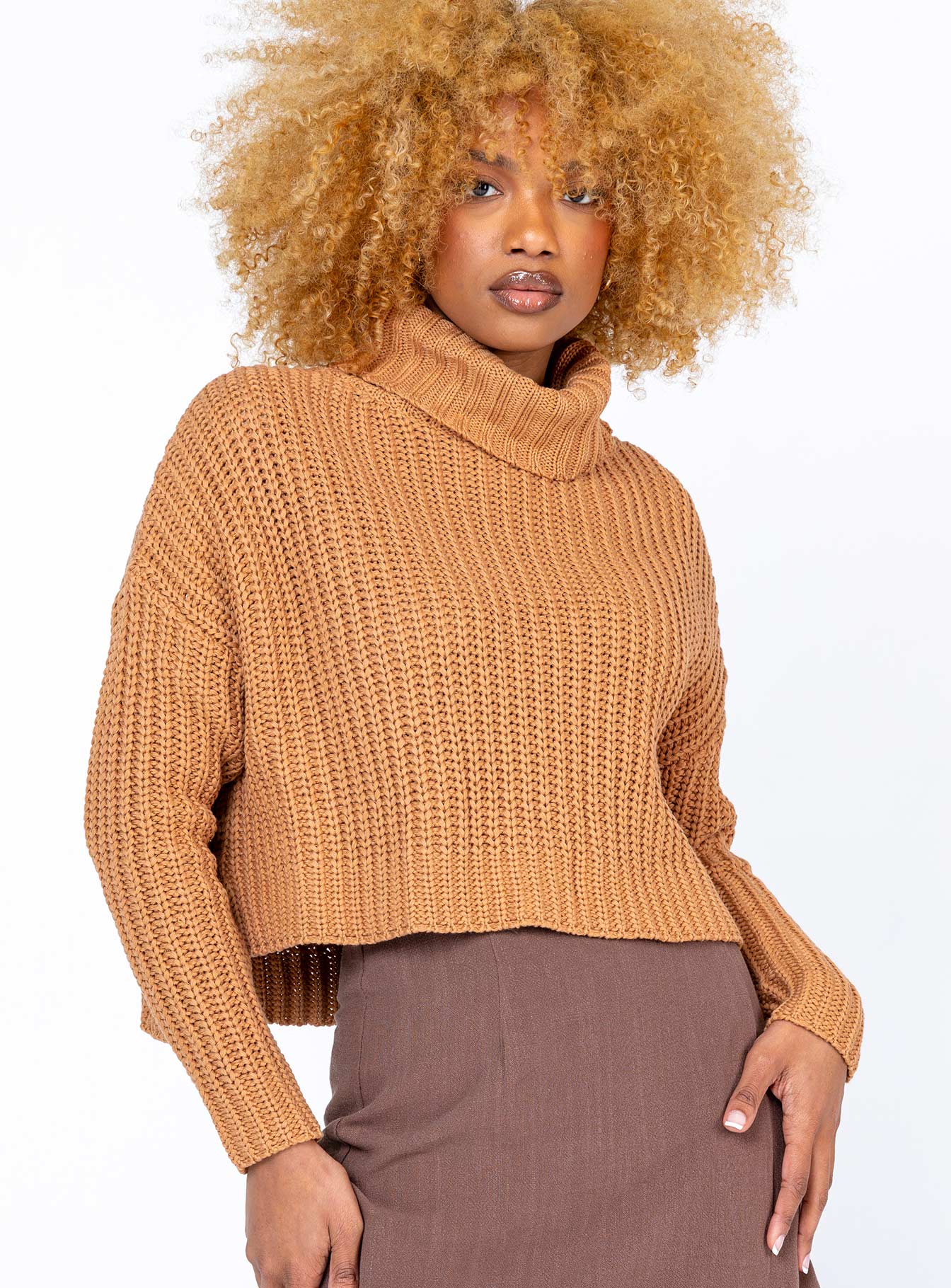 Organic Cotton Albie Turtleneck Sweater Tan-Vipp Girl