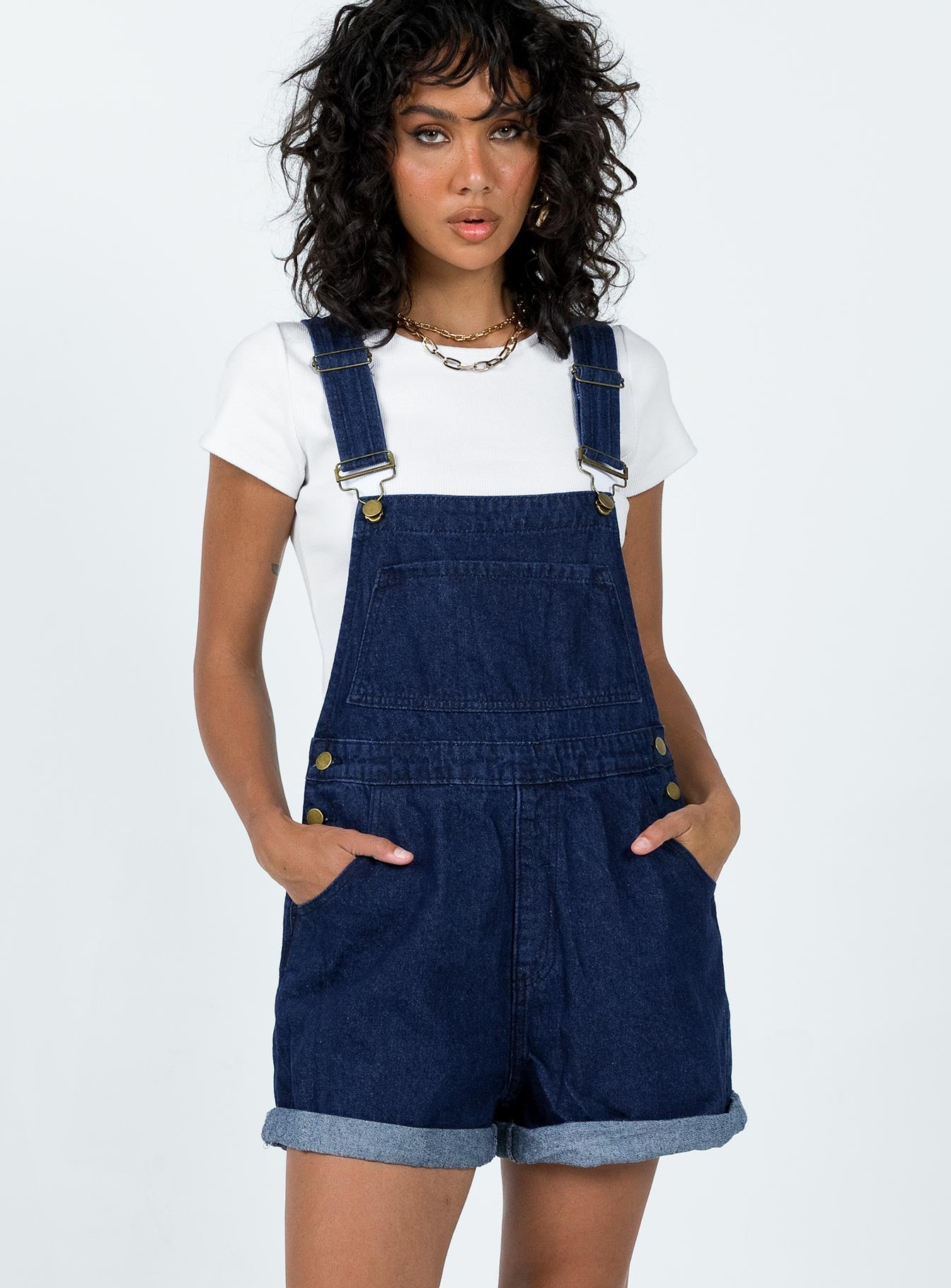 Kacey Short Overalls Dark Wash Denim-Vipp Girl