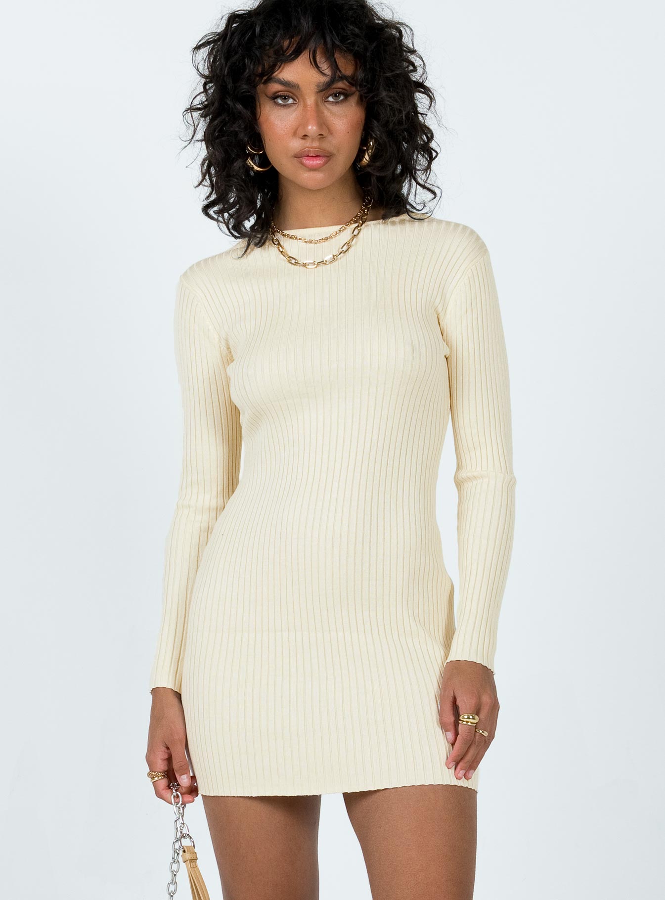 Nadine Long Sleeve Mini Dress Cream-Vipp Girl