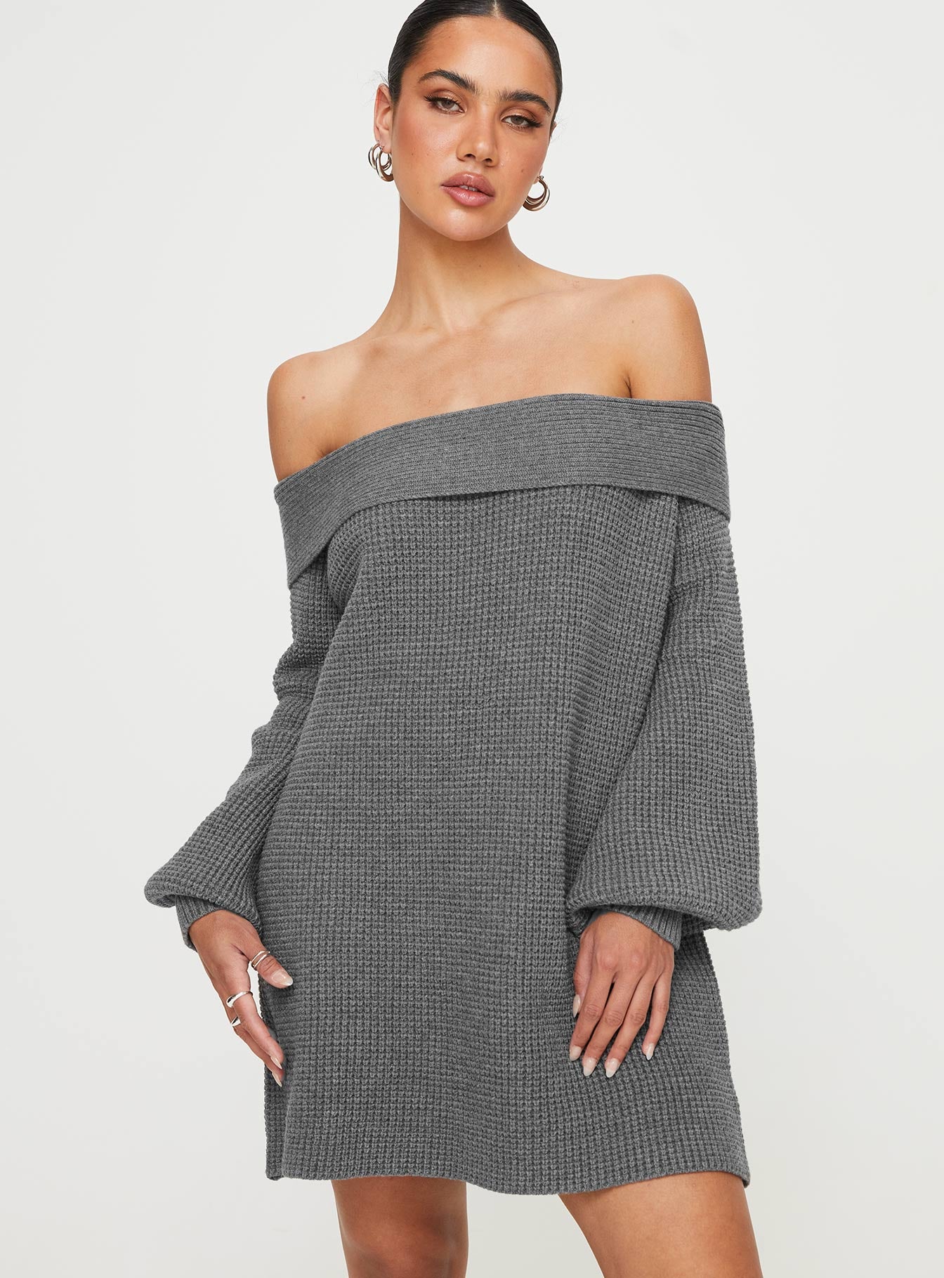 Deya Off The Shoulder Mini Dress Grey-Vipp Girl