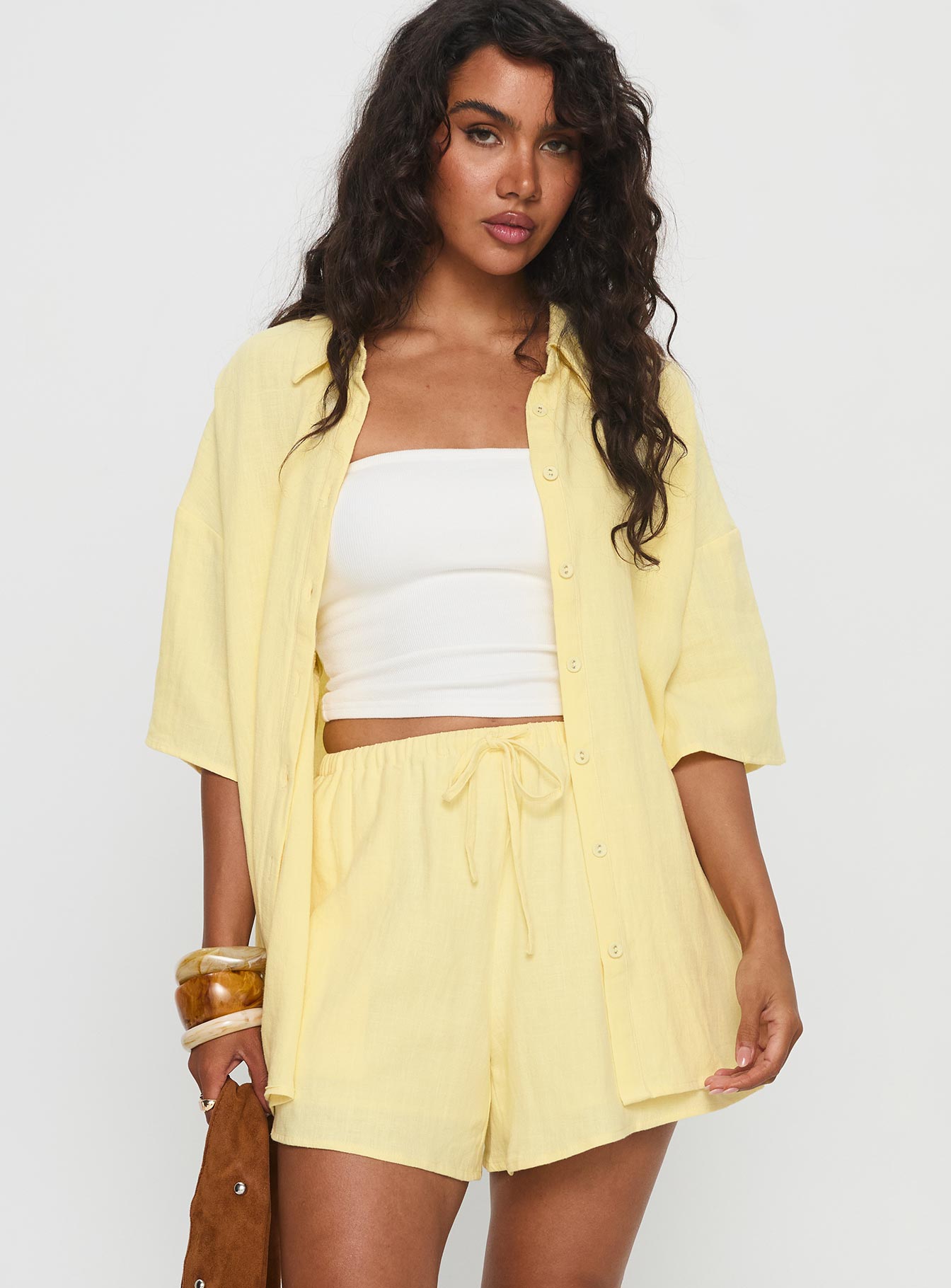 Peni Drawstring Linen Shorts Yellow-Vipp Girl