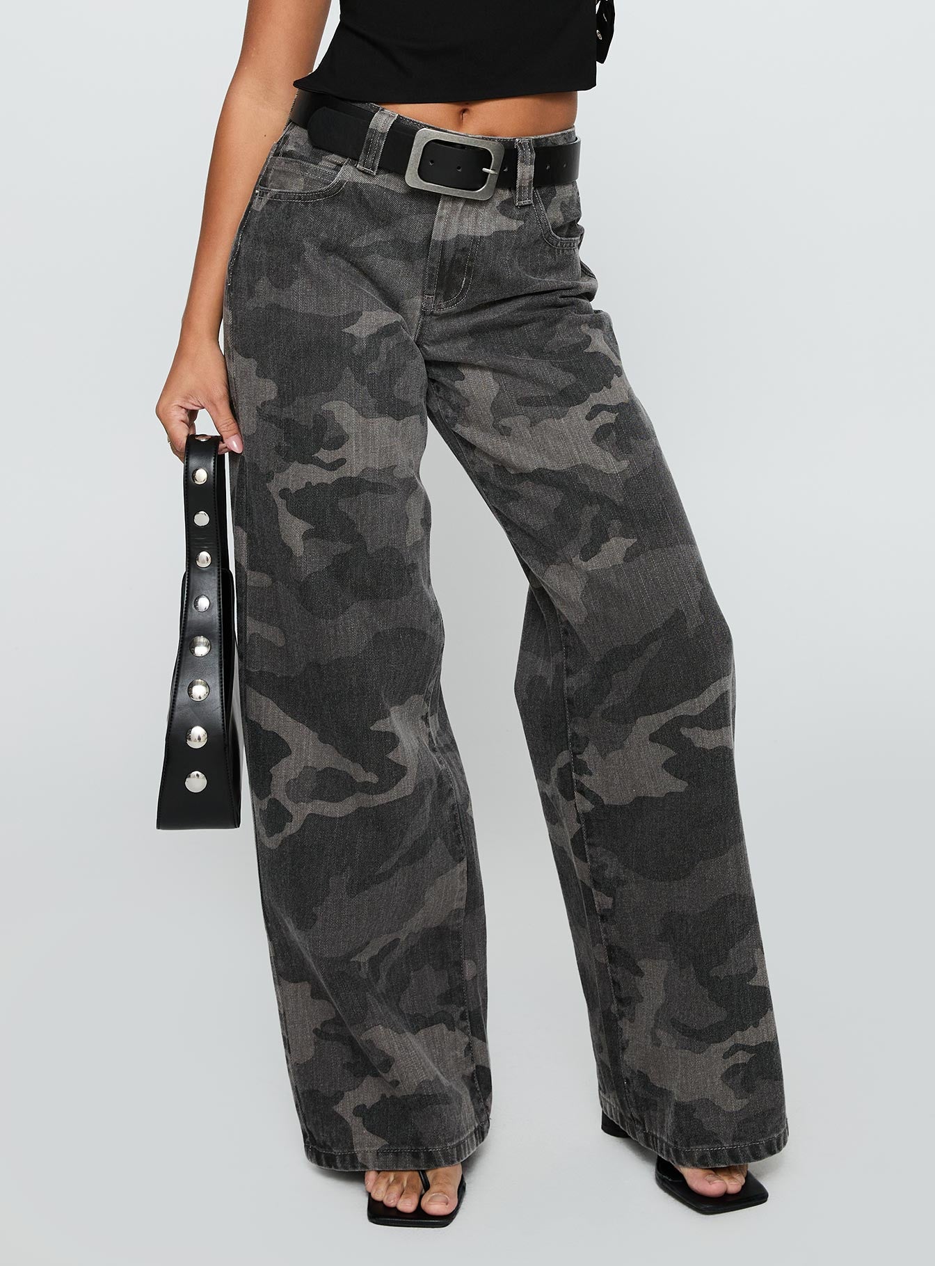 Big Talk Mid Rise Straight Leg Jeans Grey Washed Camo-Vipp Girl