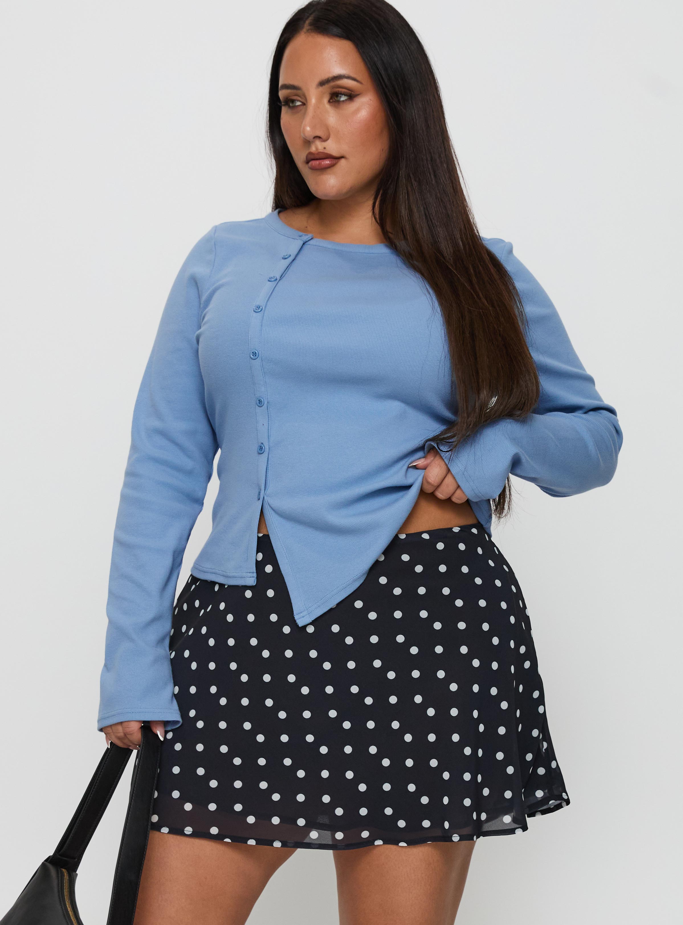 Dapple Bias Mini Skirt Black Polka Dot Curve-Vipp Girl
