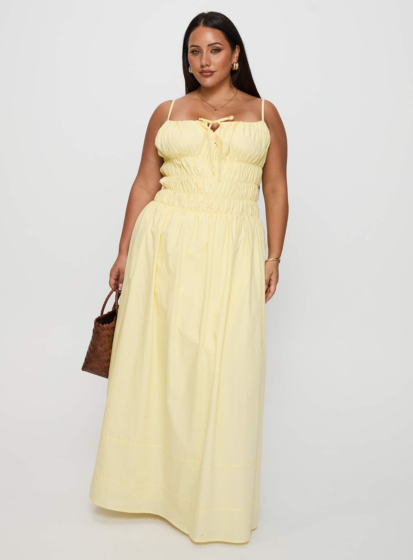 Loralei Shirred Maxi Dress Yellow Curve-Vipp Girl